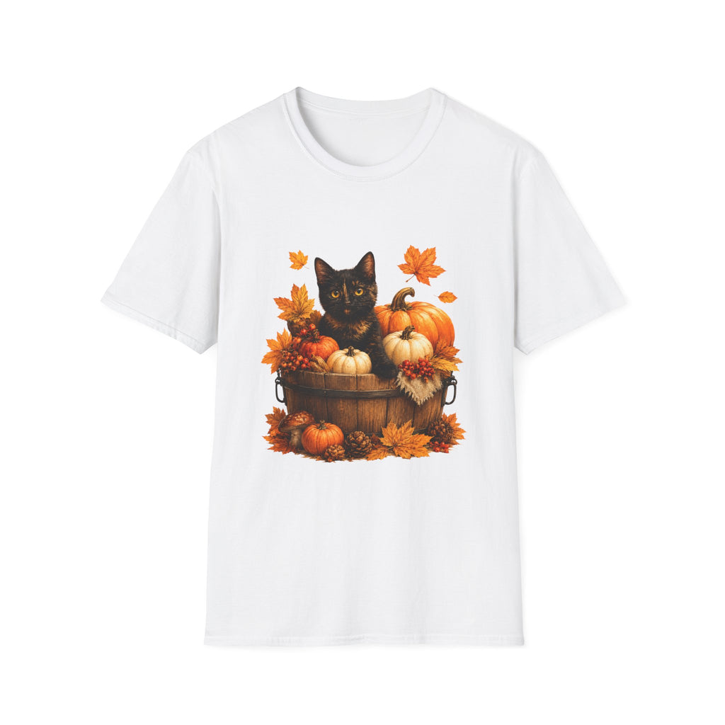 Black Kitten with Pumpkins T-Shirt | Autumn Fall Cat Pumpkin Shirt