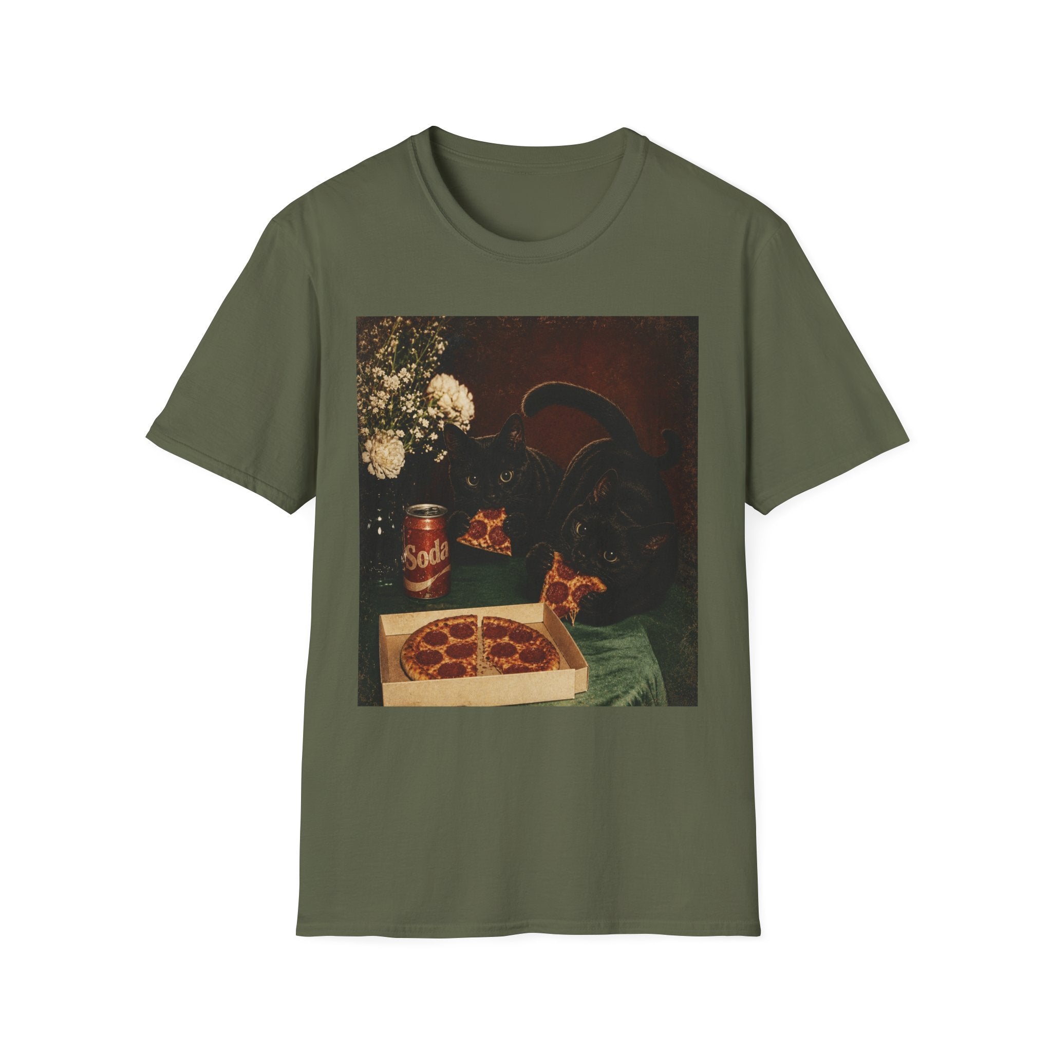 Black Cat Still Life T-Shirt | Vintage Floral, Candlelit Table