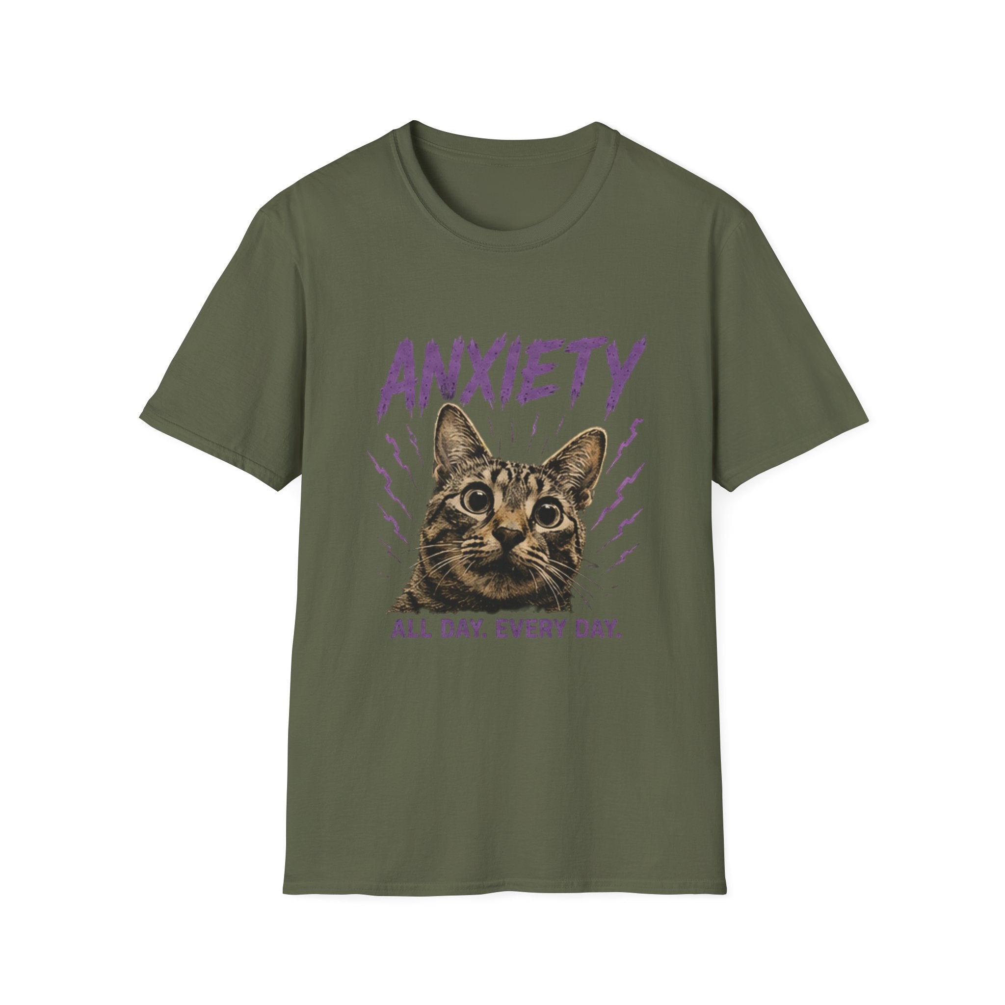 Anxiety Cat All Day Every Day T-Shirt | Cat Face Graphic Tee