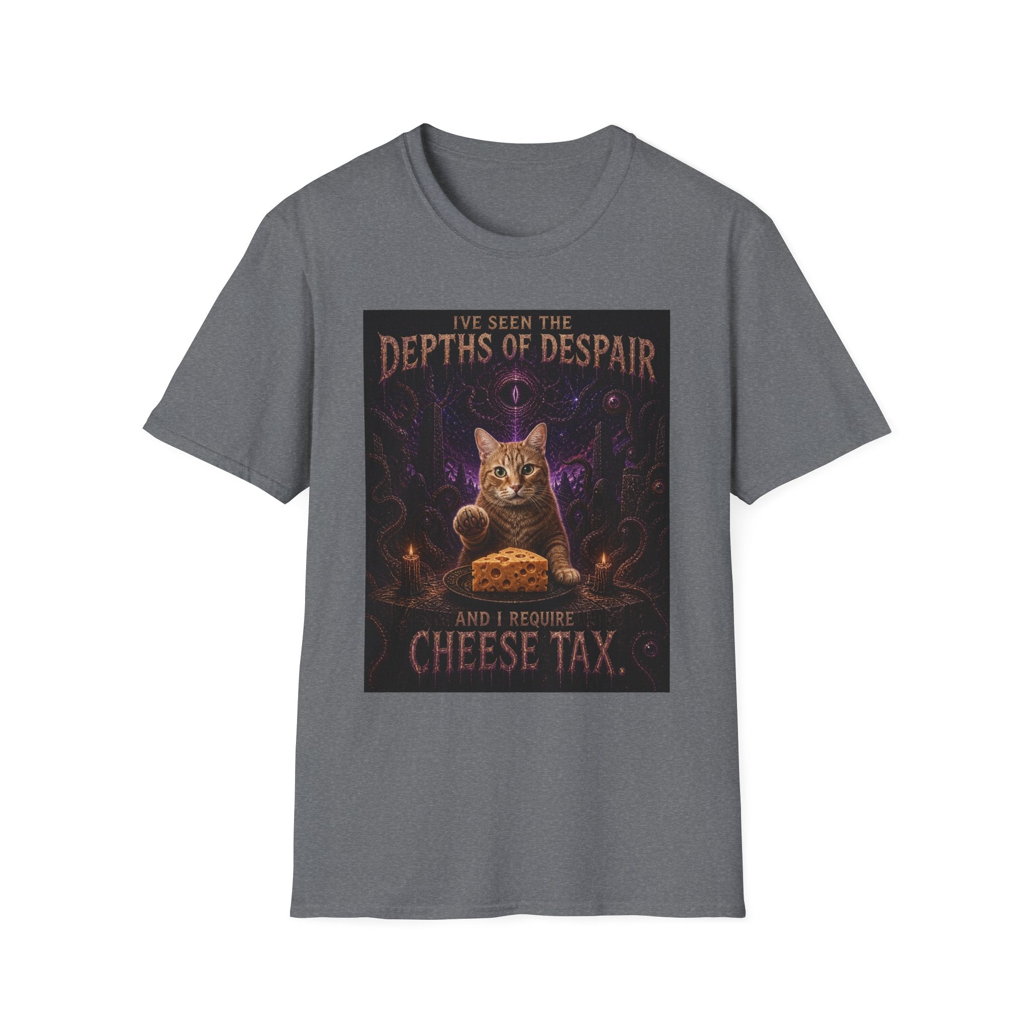 Depths of Despair Cat with Cheese, T-Shirt | Cat Illustration, Funny Quote
