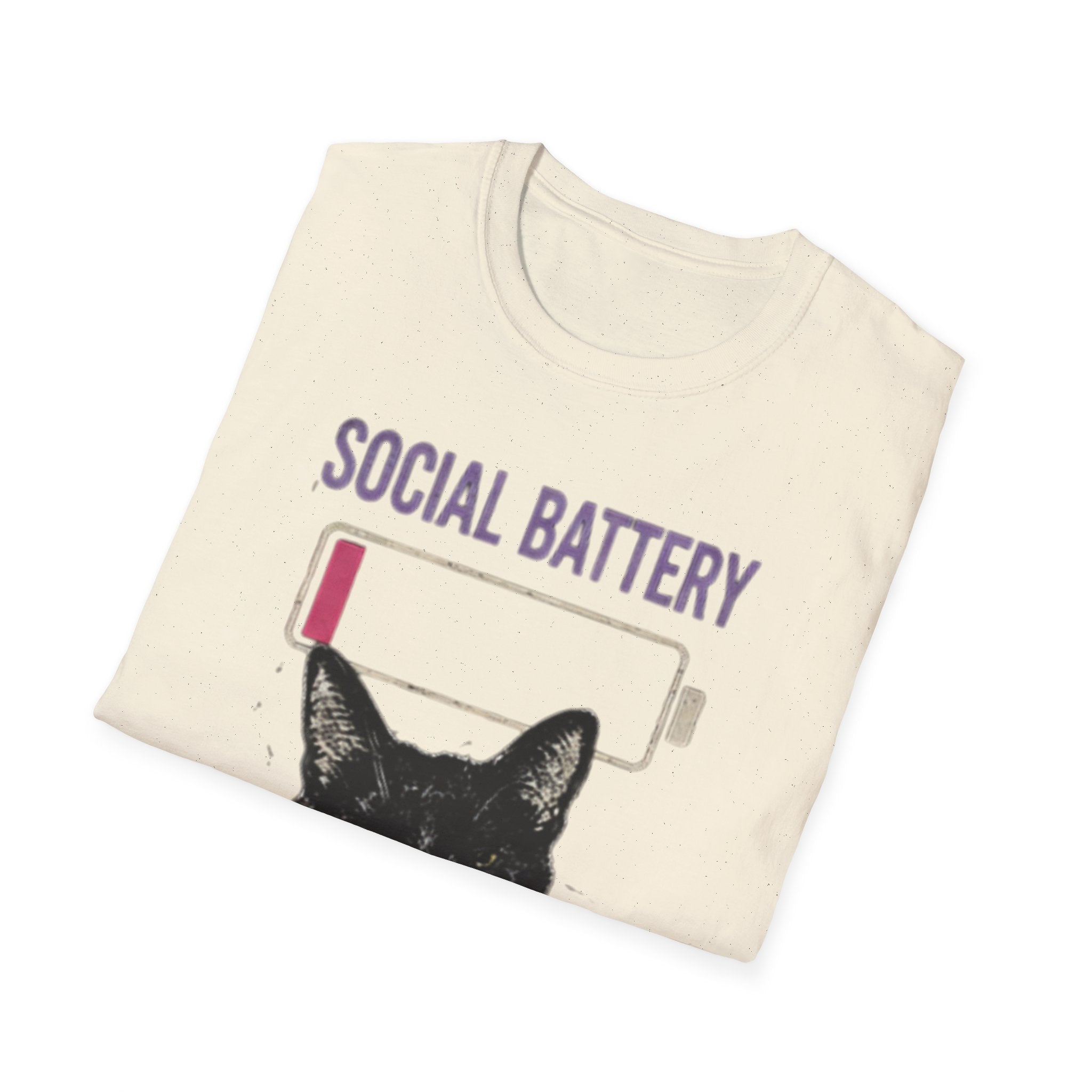 Social Battery Drained Cat T-Shirt | Low Battery Cat Shirt