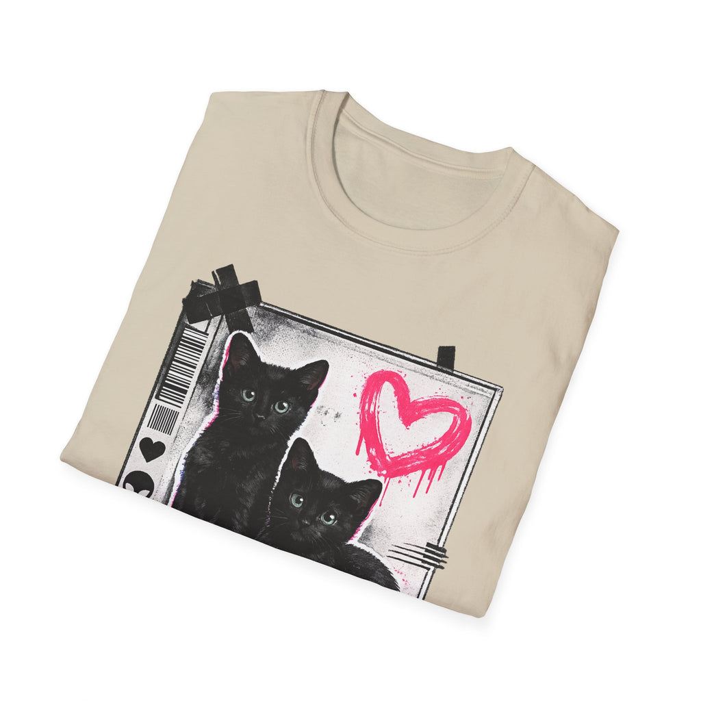 Black Kittens with Pink Heart T-Shirt | Grunge Cat Graphic, Cute Goth
