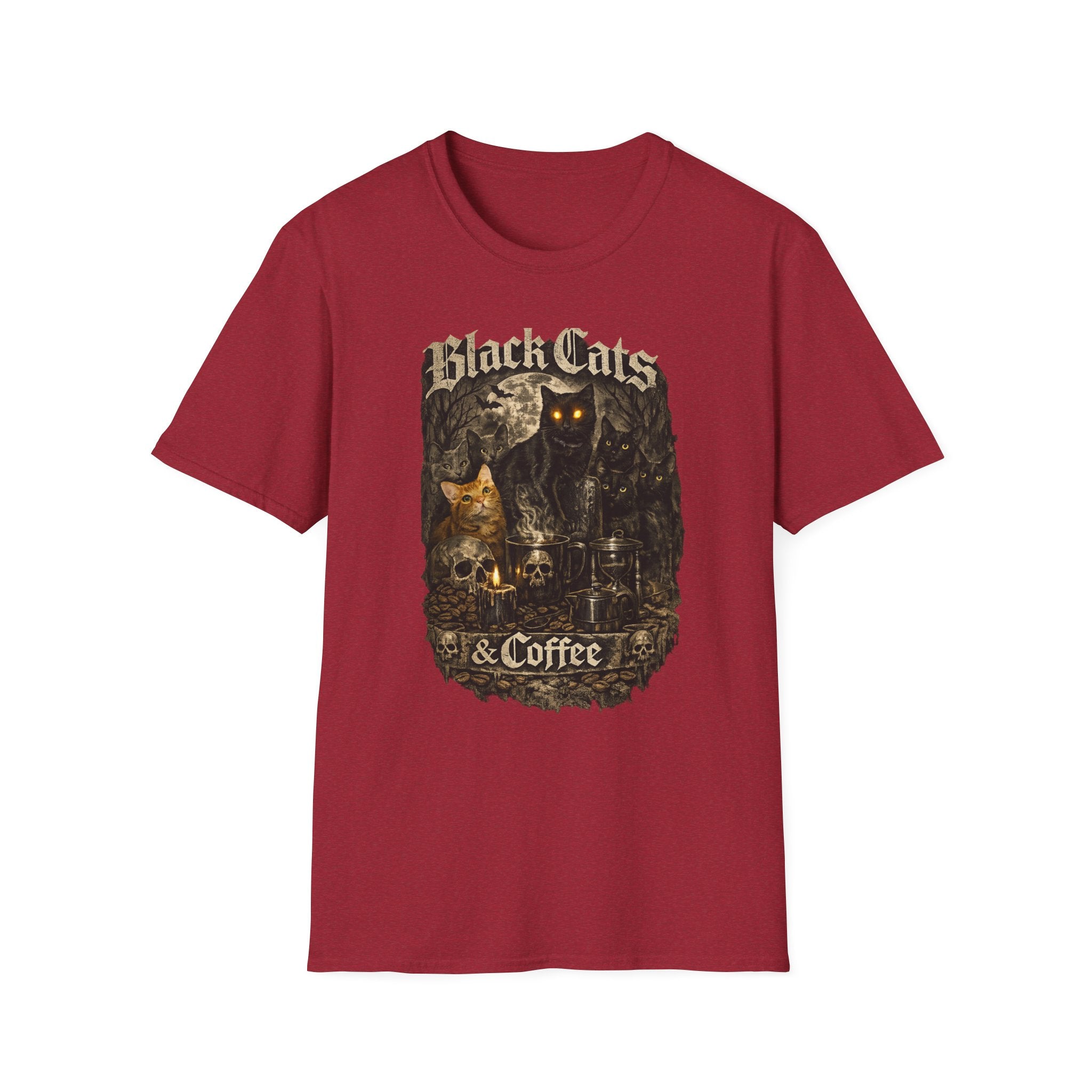 Black Cats & Coffee T-Shirt | Vintage Gothic Cat Illustration, Coffee Lover