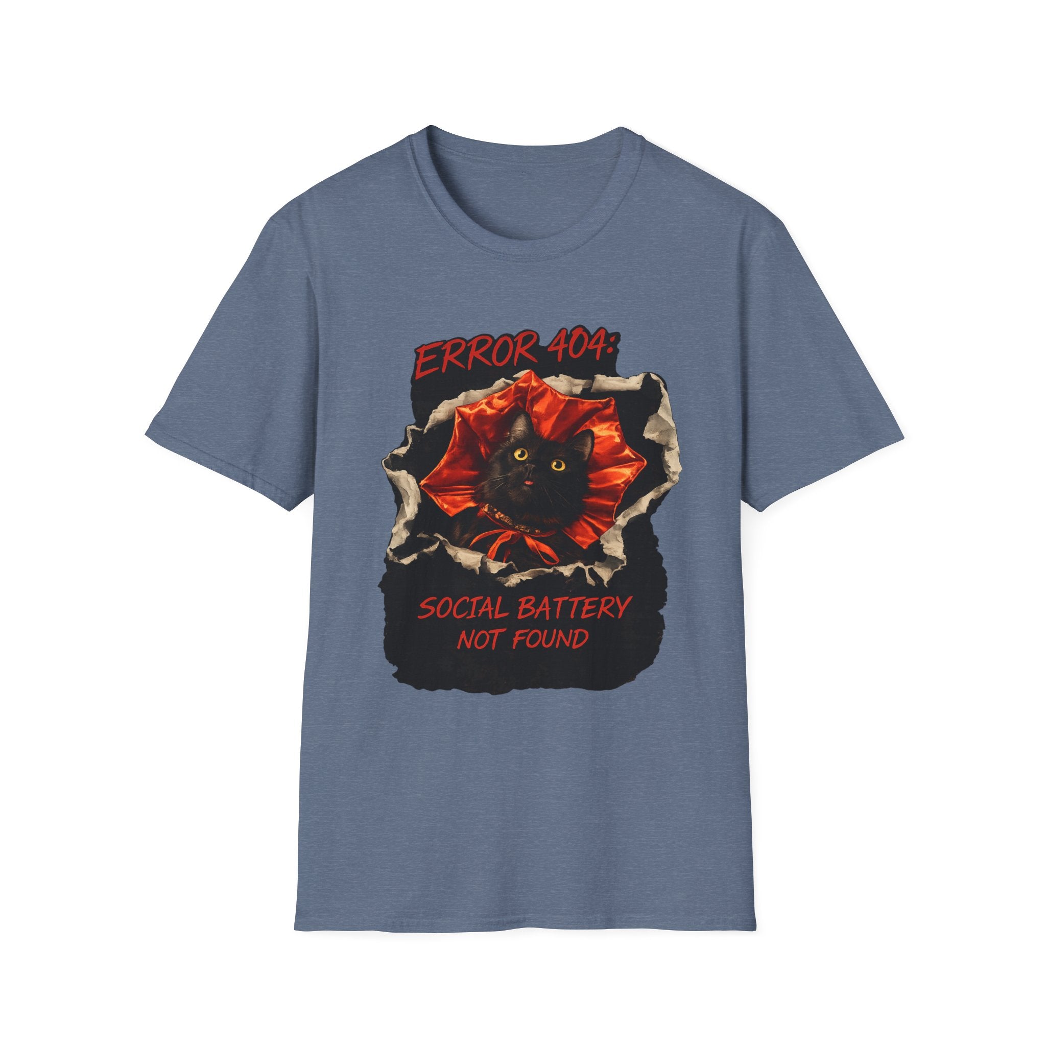 Error 404 Black Cat in Red Flower T-Shirt | Social Battery Not Found