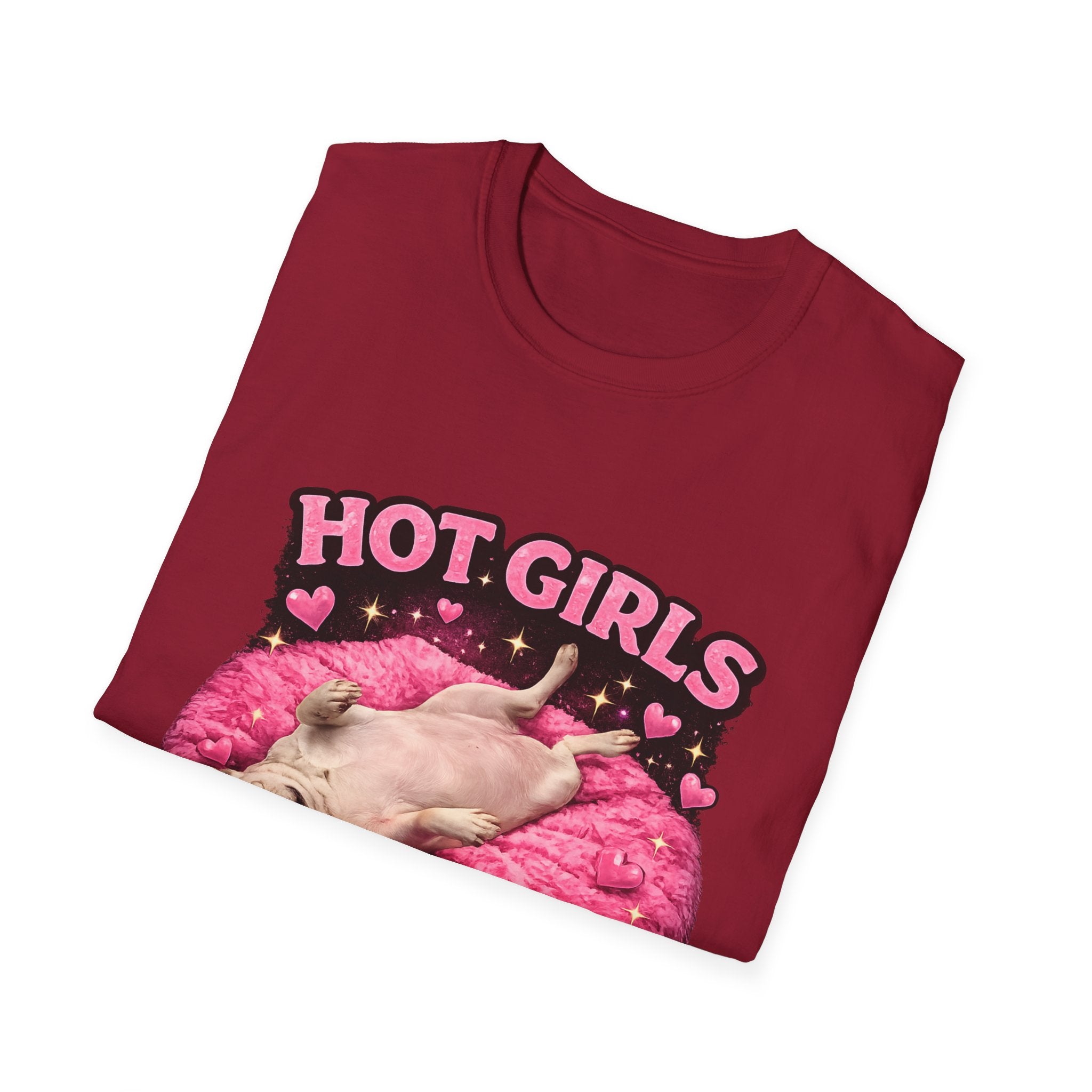 Hot Girls Sleep Like This T-Shirt | Cute Pug on Pink Donut Pillow