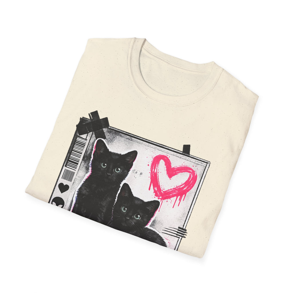 Black Kittens with Pink Heart T-Shirt | Grunge Cat Graphic, Cute Goth