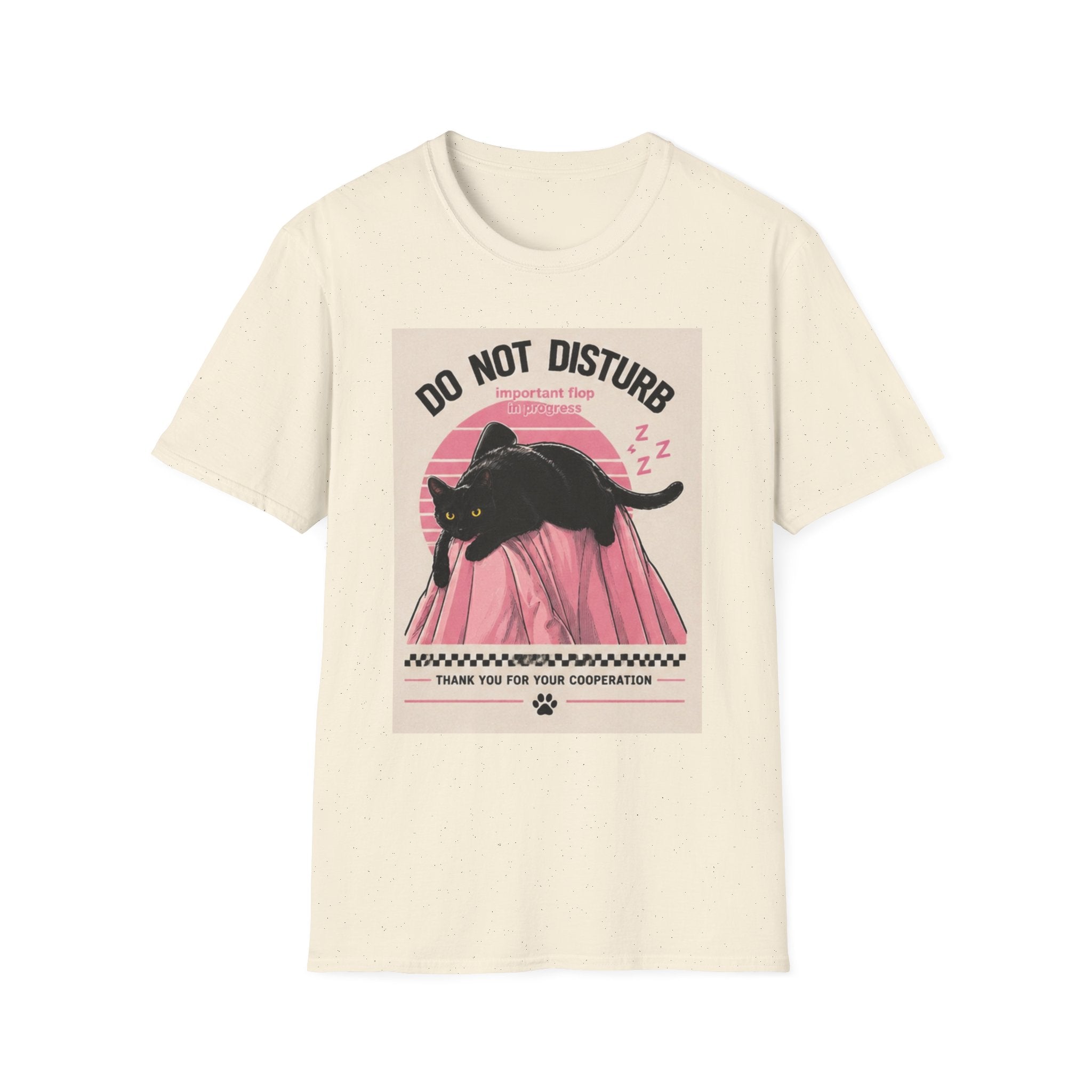 Do Not Disturb Black Cat T-Shirt | Sleeping Cat Graphic Tee, Retro Pink Moon
