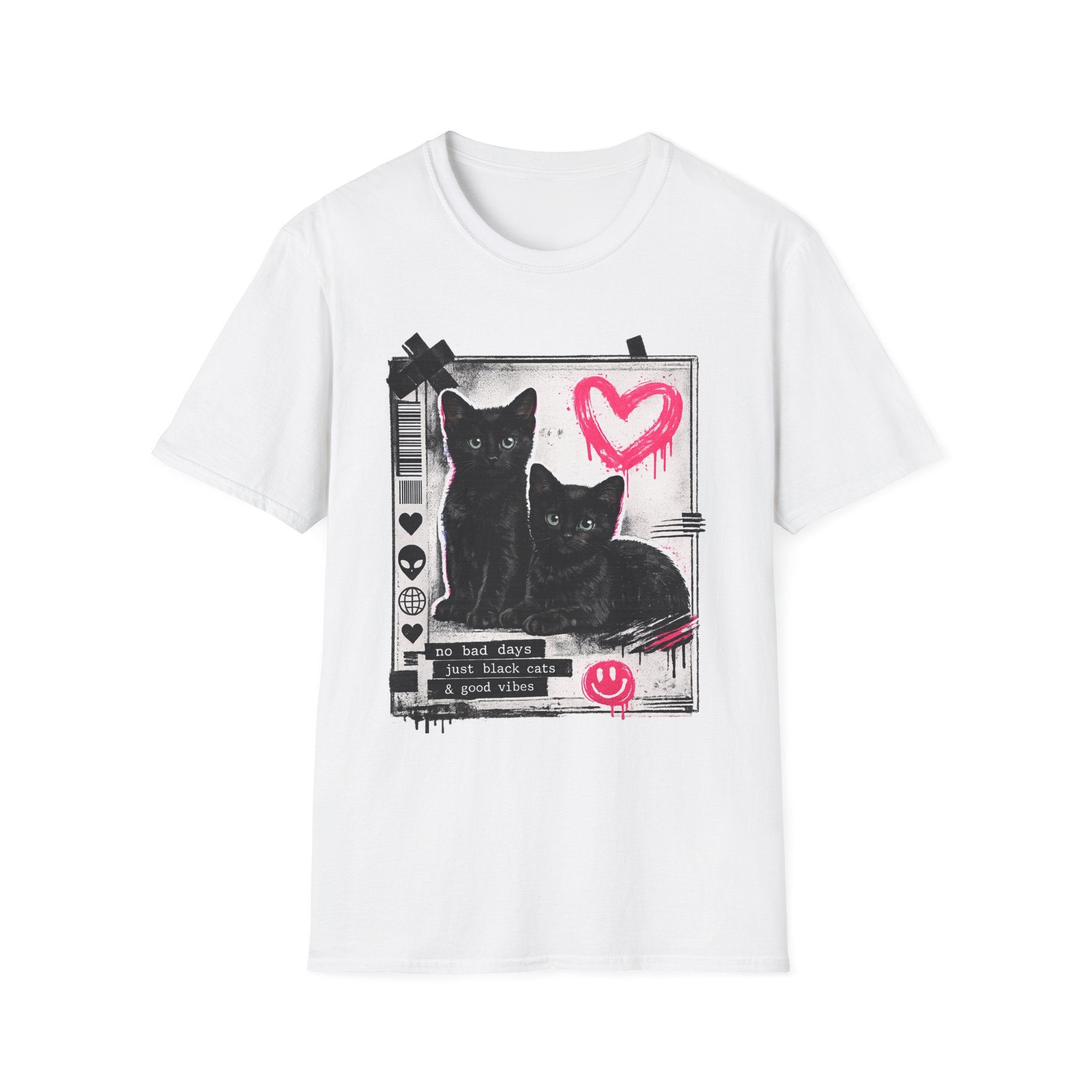 Black Kittens with Pink Heart T-Shirt | Grunge Cat Graphic, Cute Goth