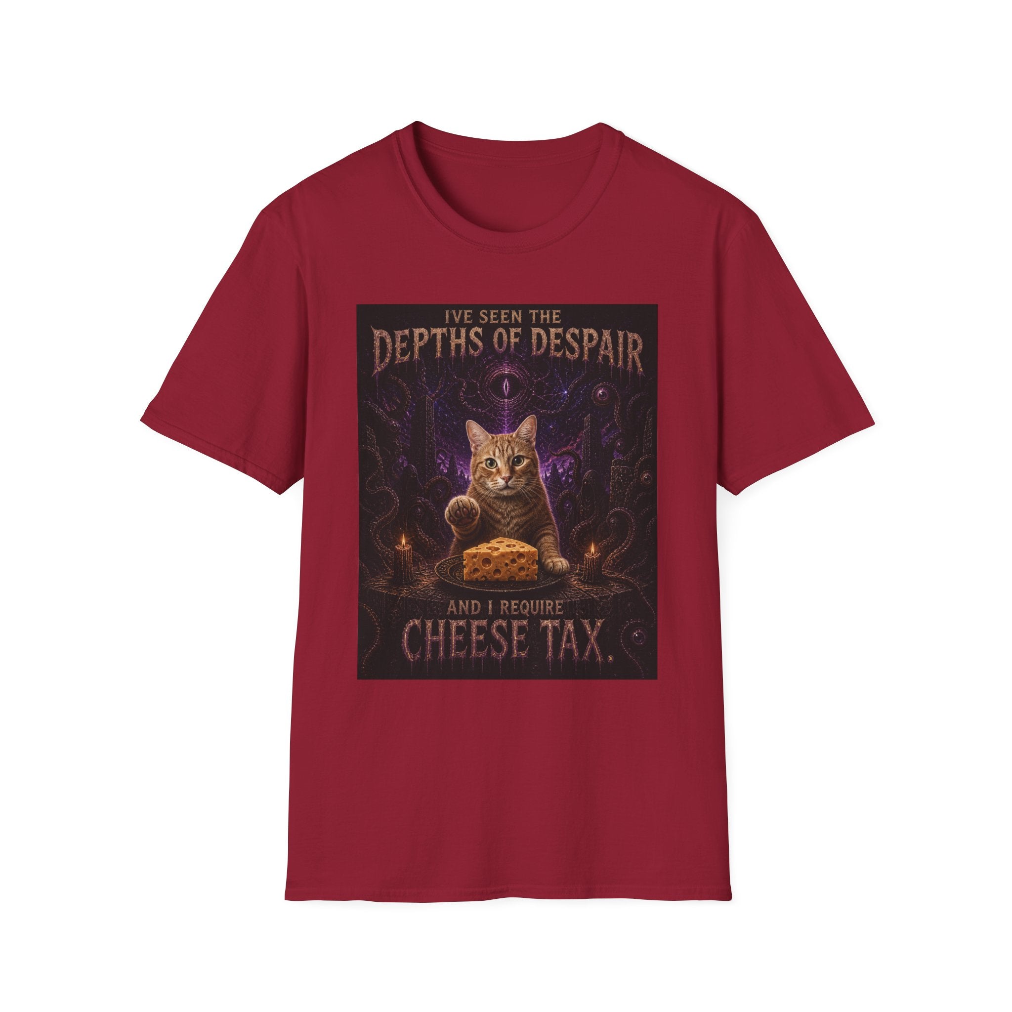 Depths of Despair Cat with Cheese, T-Shirt | Cat Illustration, Funny Quote