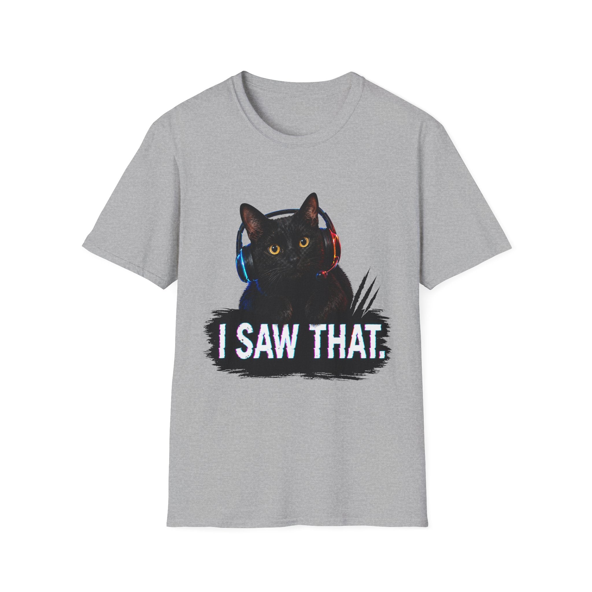 Black Cat with Headphones I Saw That T-Shirt | Funny Cat Tee