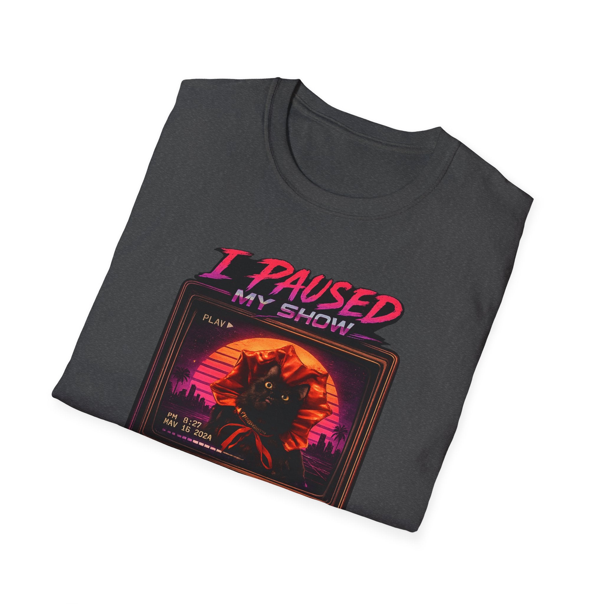 I Paused My Show Cat Watching Graphic T-Shirt | Retro Synthwave TV Design