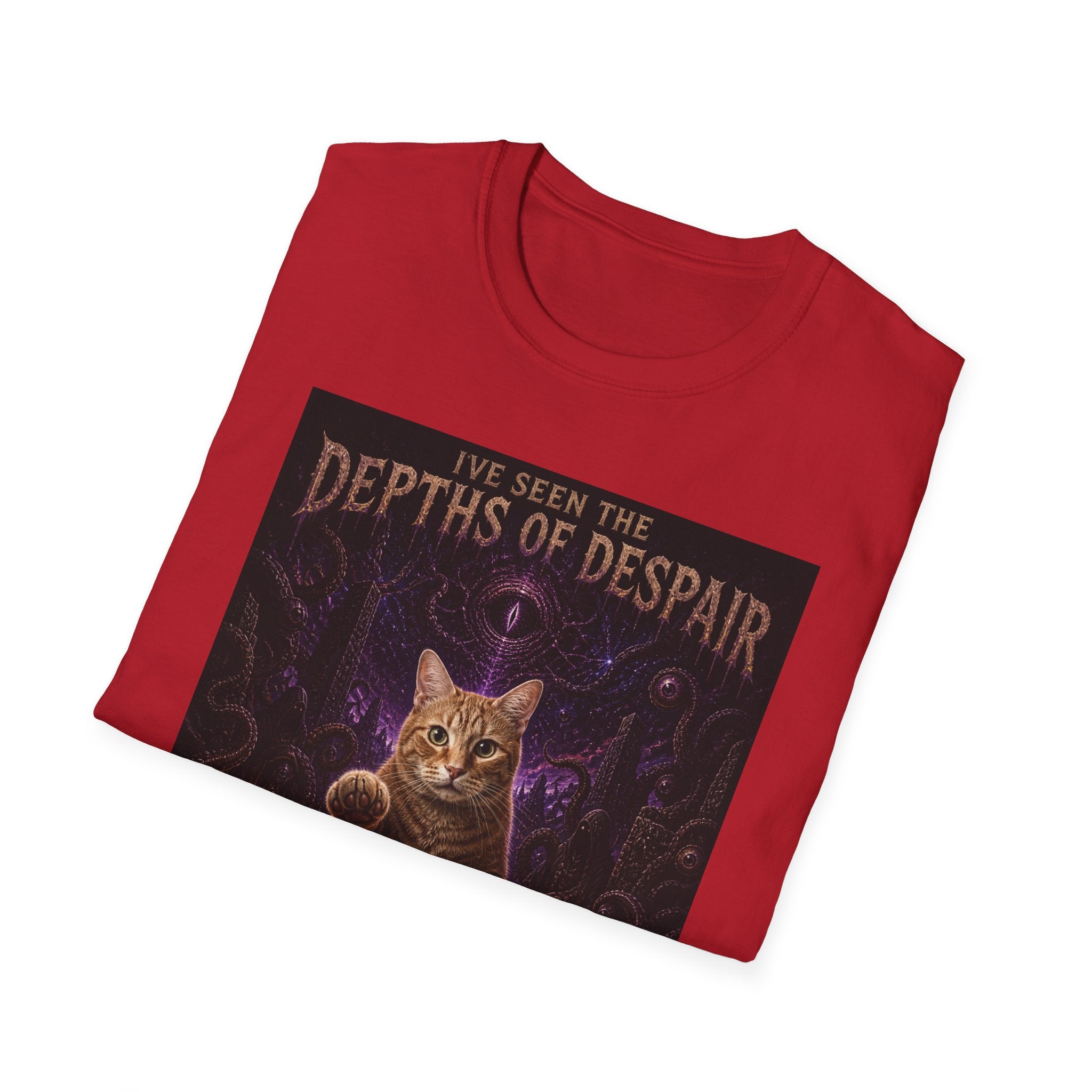 Depths of Despair Cat with Cheese, T-Shirt | Cat Illustration, Funny Quote