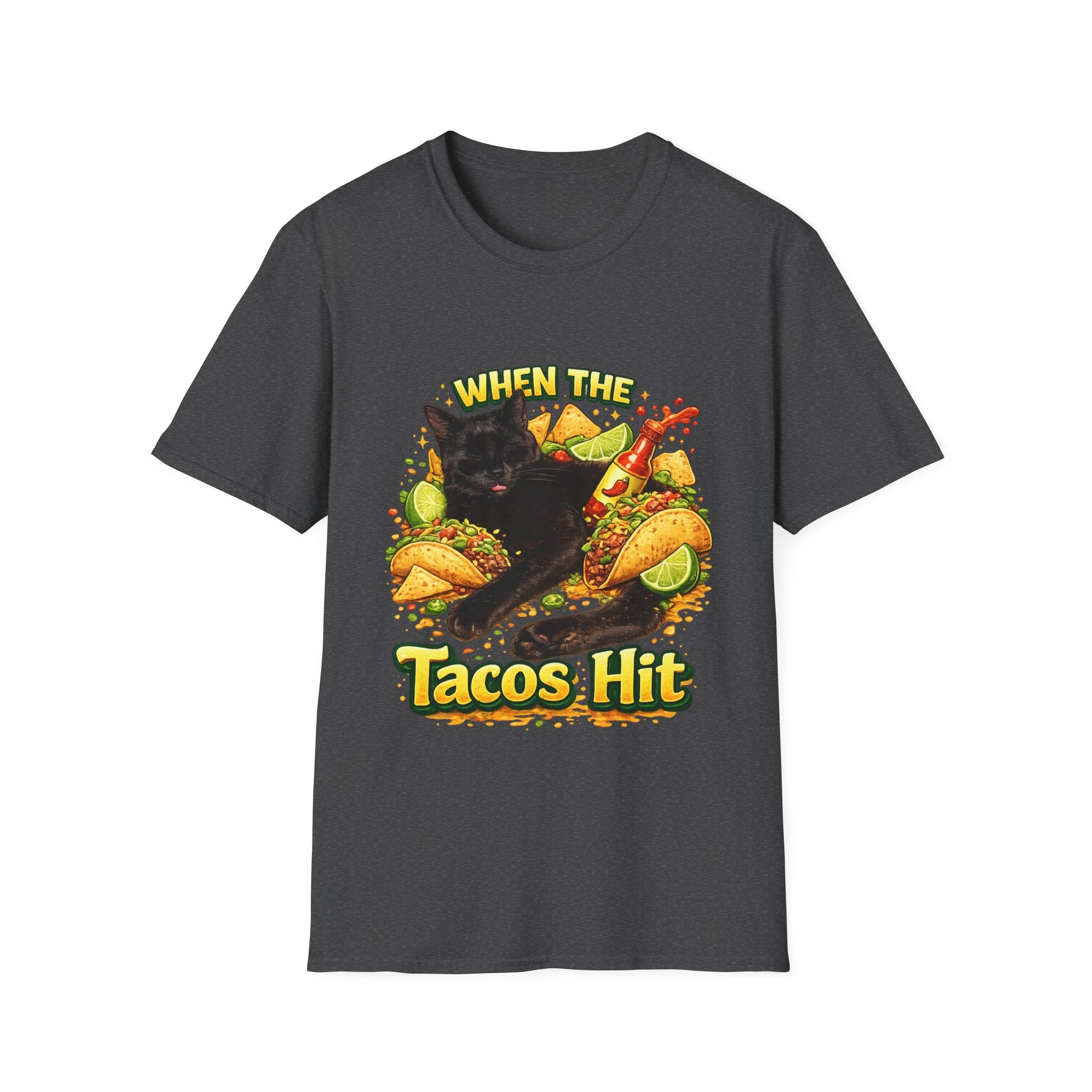 When The Tacos Hit T-Shirt | Cat, Tacos, Hot Sauce, Funny Food Graphic
