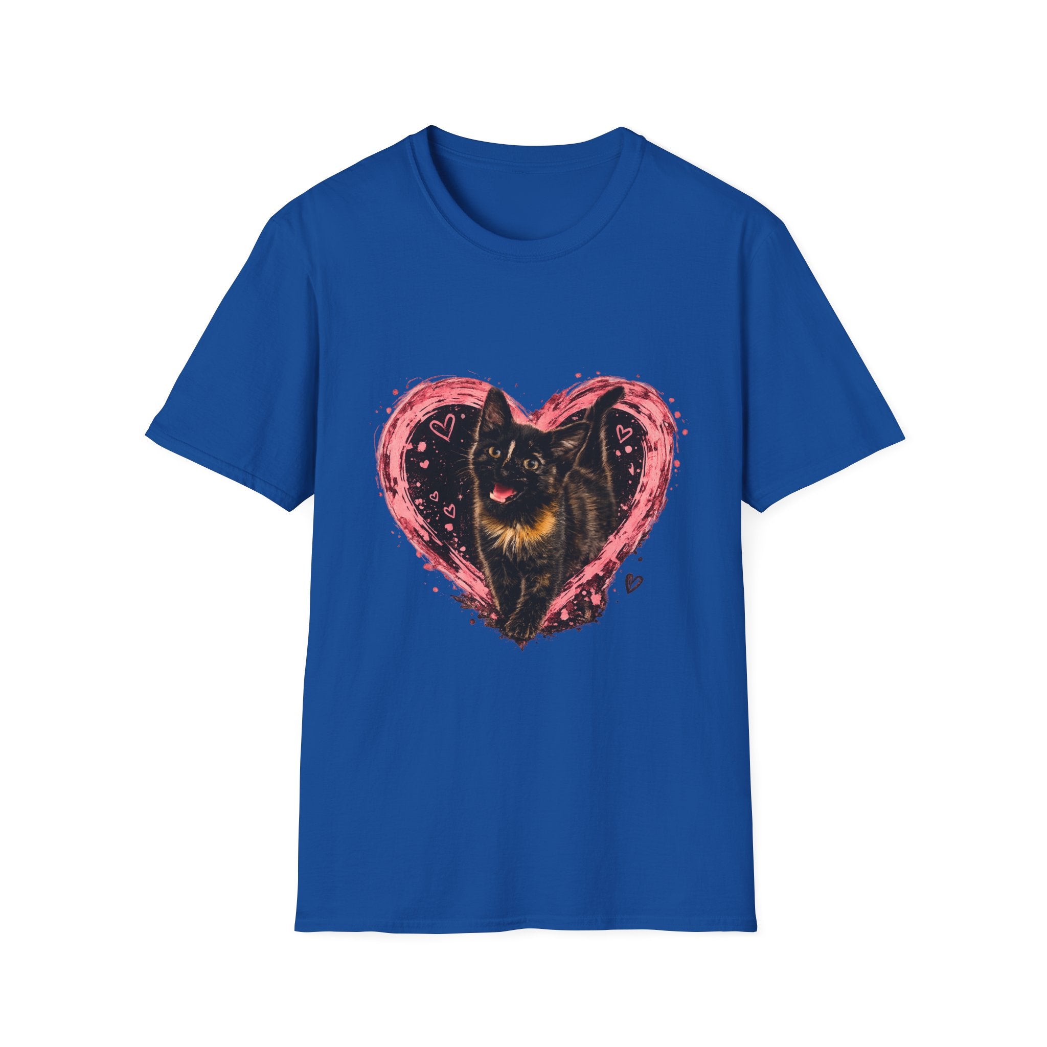 Black Cat in Pink Heart T-Shirt | Cute Cat Portrait Tee