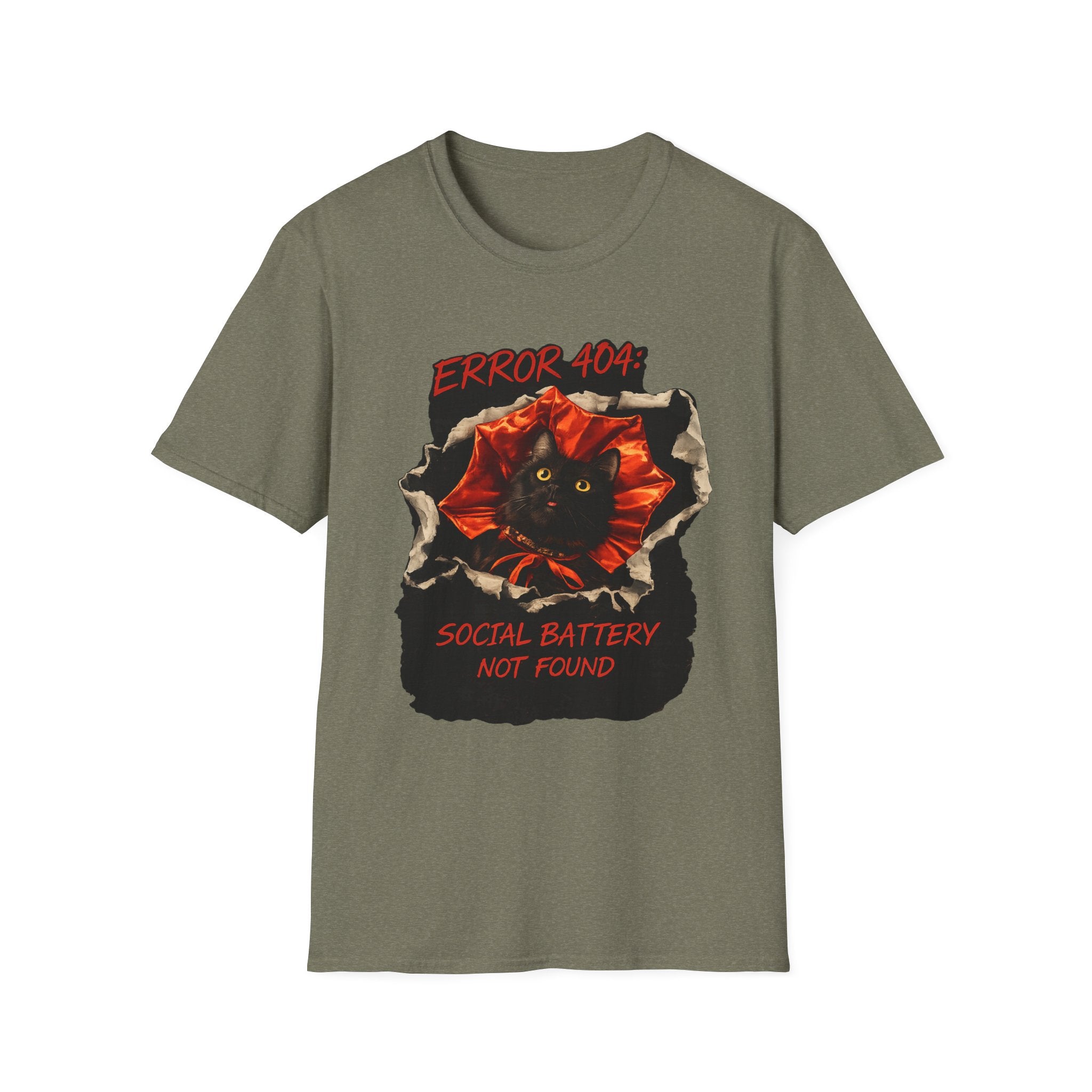 Error 404 Black Cat in Red Flower T-Shirt | Social Battery Not Found
