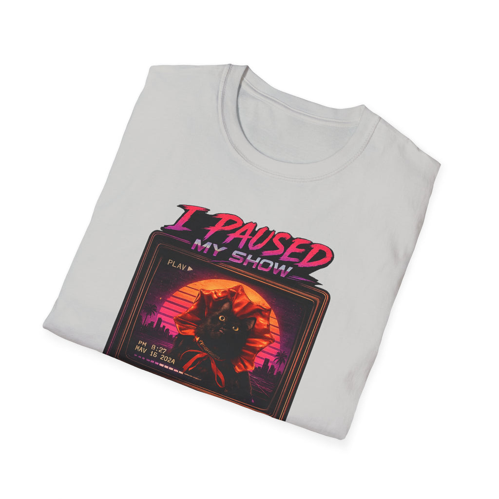I Paused My Show Cat Watching Graphic T-Shirt | Retro Synthwave TV Design