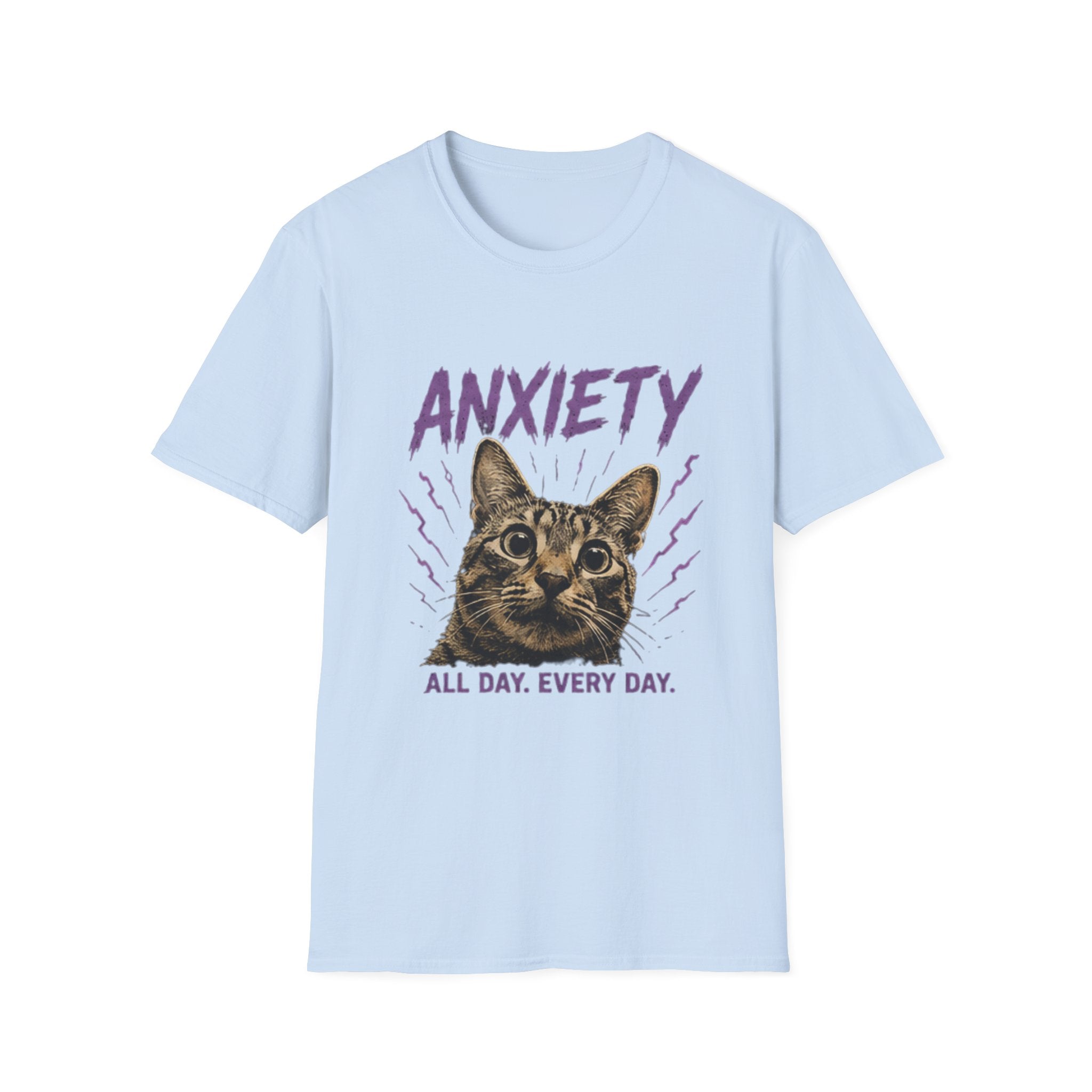 Anxiety Cat All Day Every Day T-Shirt | Cat Face Graphic Tee