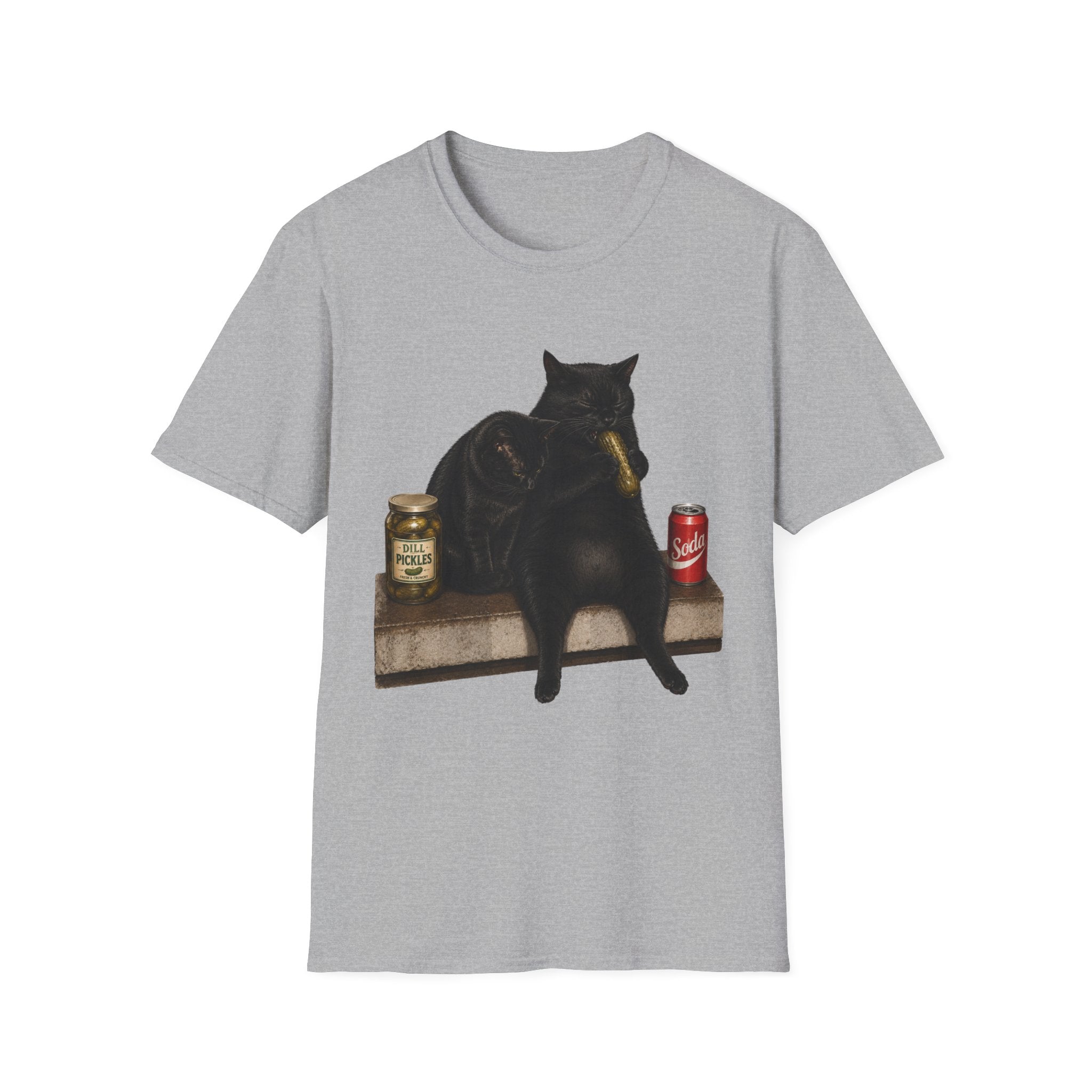 Black Cat Sitting with Drinks T-Shirt | Funny Cat Illustration