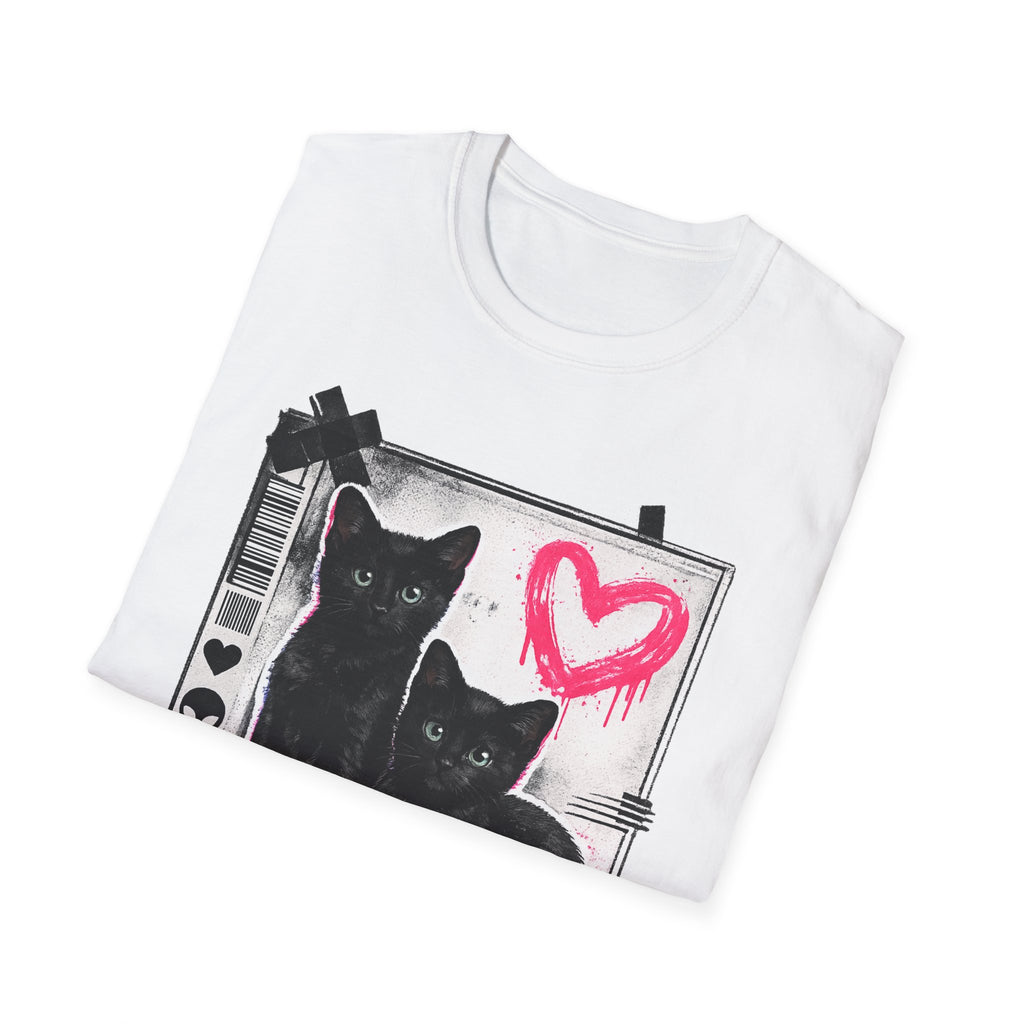 Black Kittens with Pink Heart T-Shirt | Grunge Cat Graphic, Cute Goth