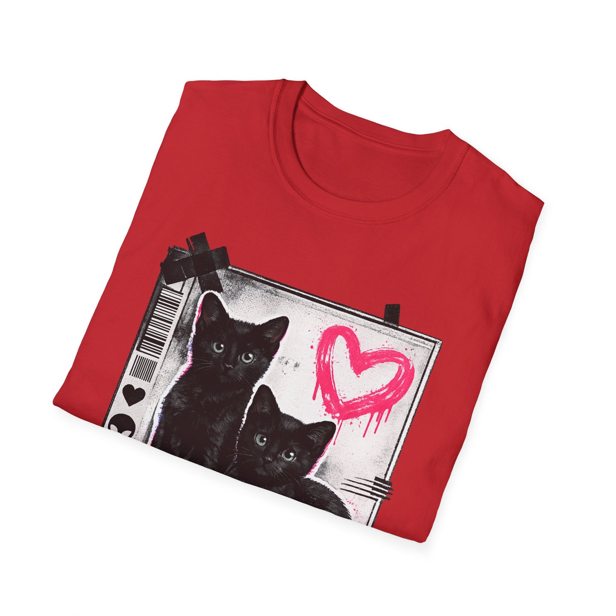 Black Kittens with Pink Heart T-Shirt | Grunge Cat Graphic, Cute Goth