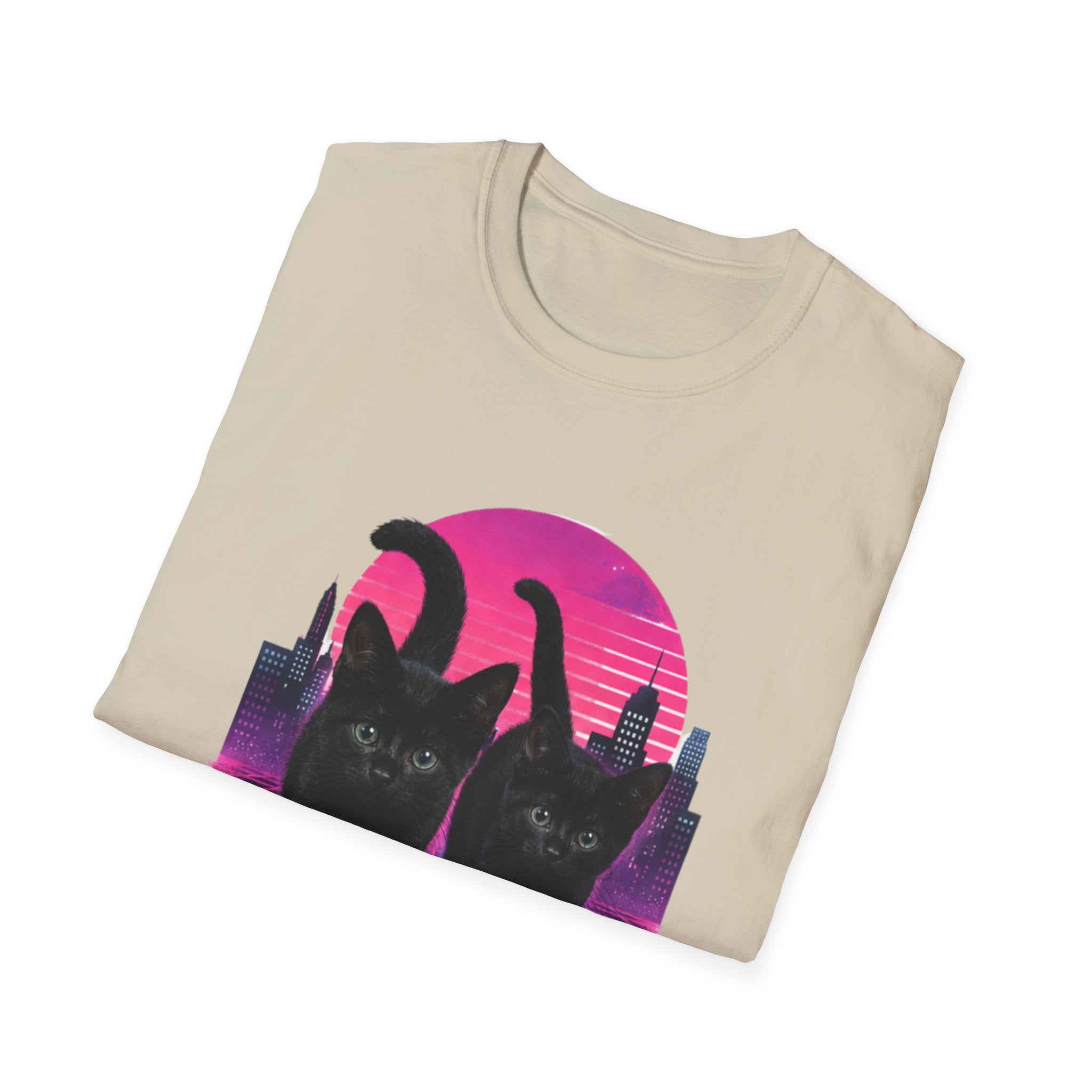 Retro Vaporwave Black Cats T-Shirt | Neon Sunset City