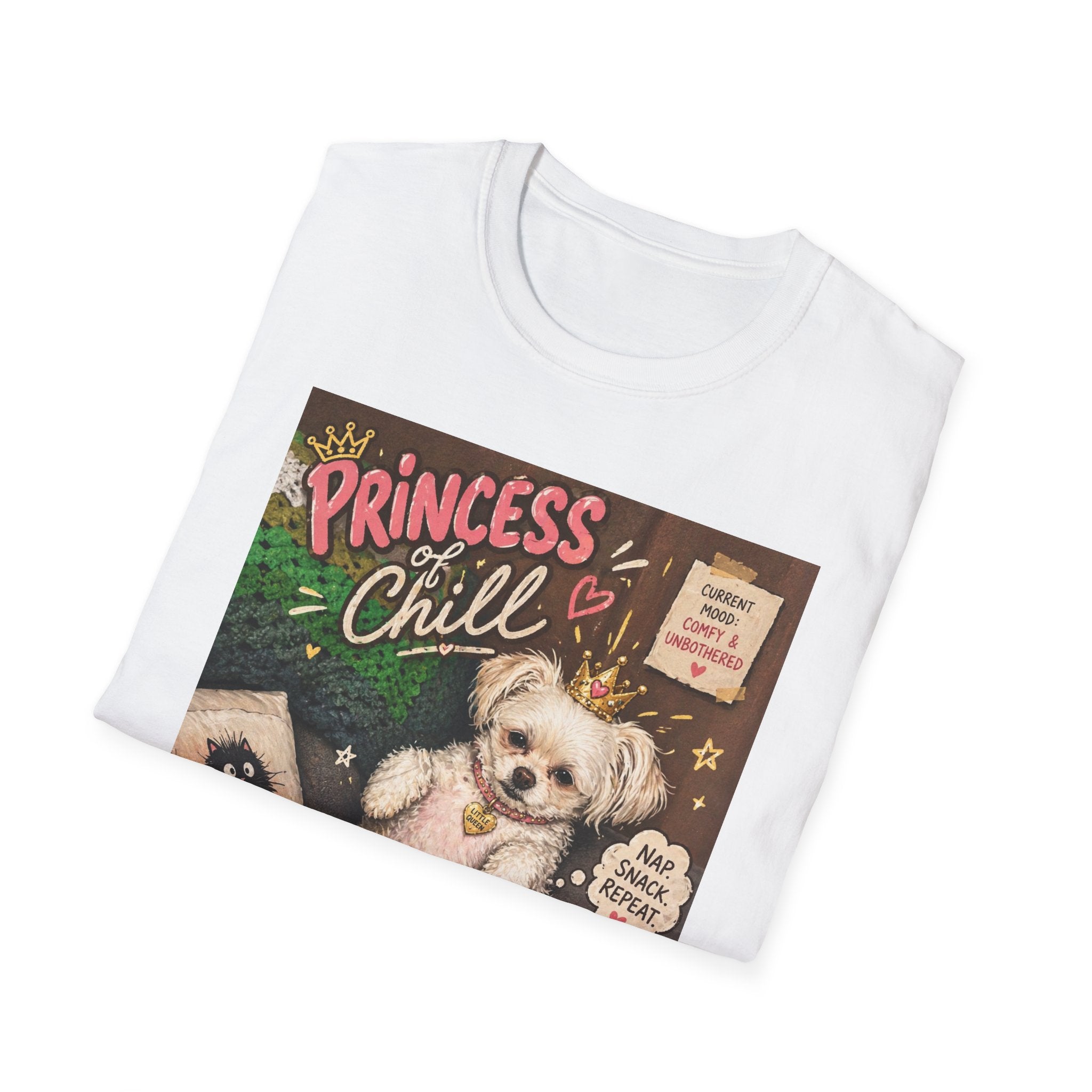 Princess and Chill Maltese Dog T-Shirt | Cute Dog Illustration