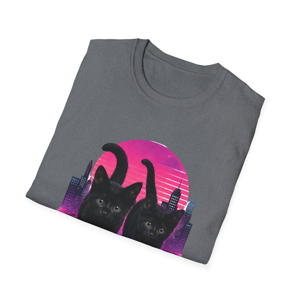 Retro Vaporwave Black Cats T-Shirt | Neon Sunset City
