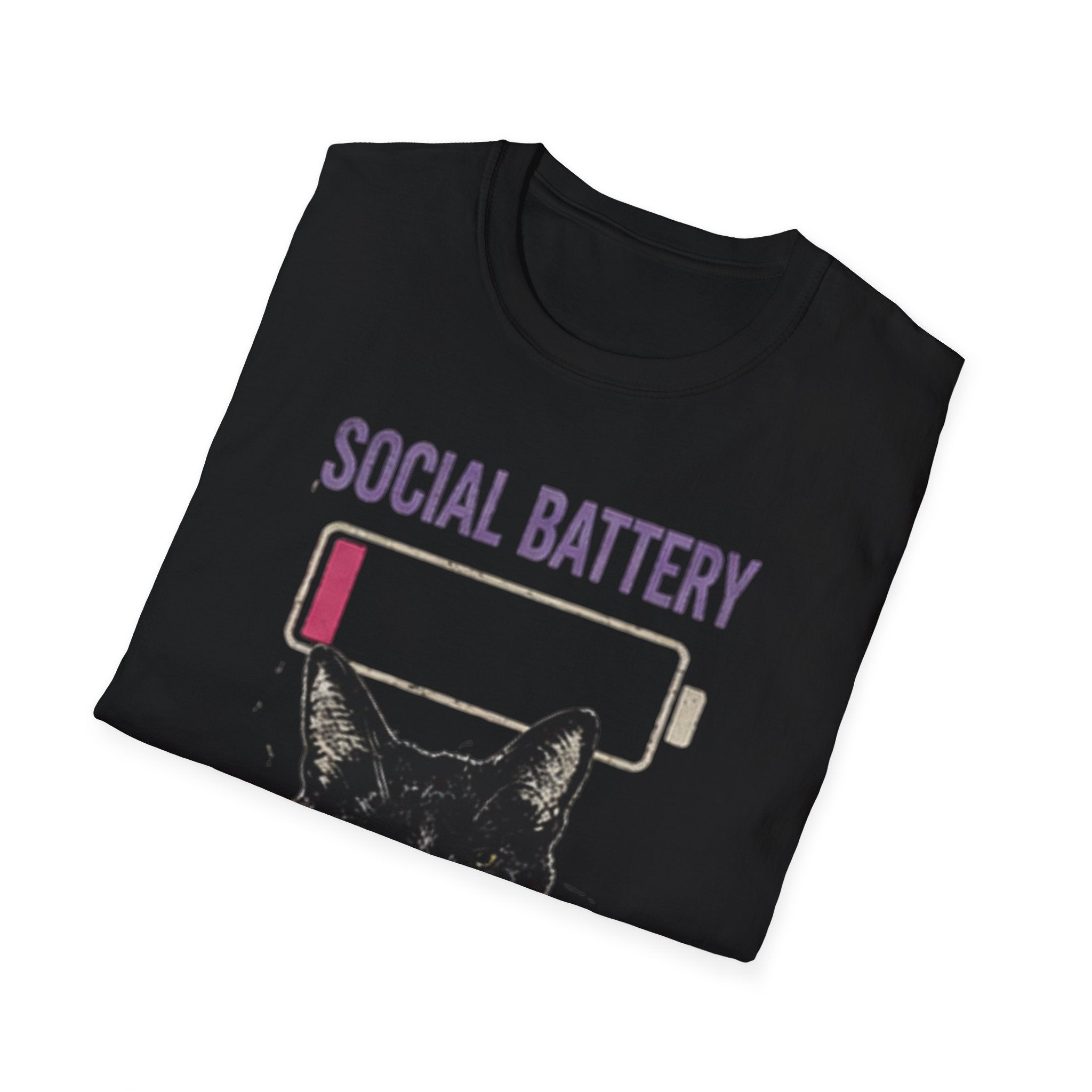 Social Battery Drained Cat T-Shirt | Low Battery Cat Shirt