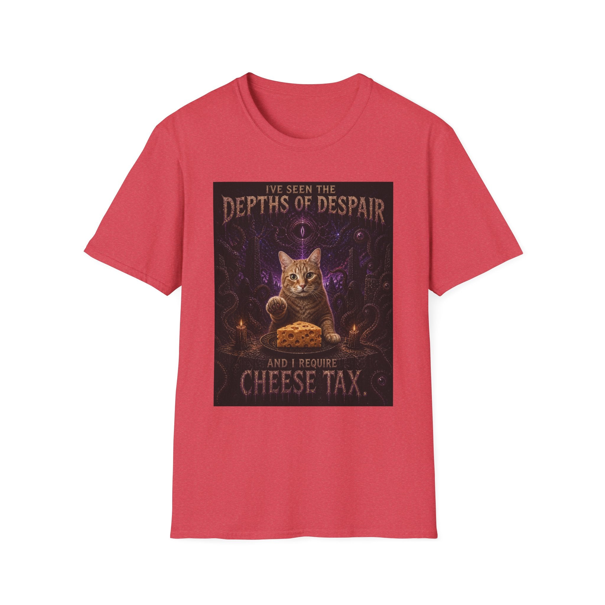 Depths of Despair Cat with Cheese, T-Shirt | Cat Illustration, Funny Quote