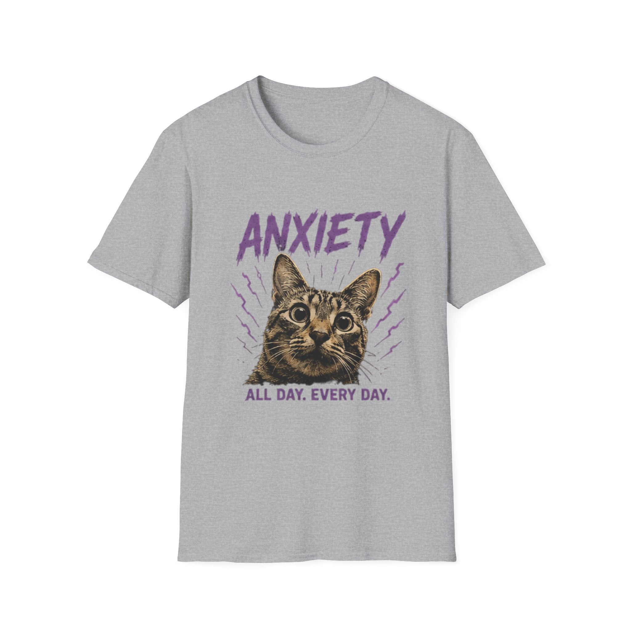 Anxiety Cat All Day Every Day T-Shirt | Cat Face Graphic Tee