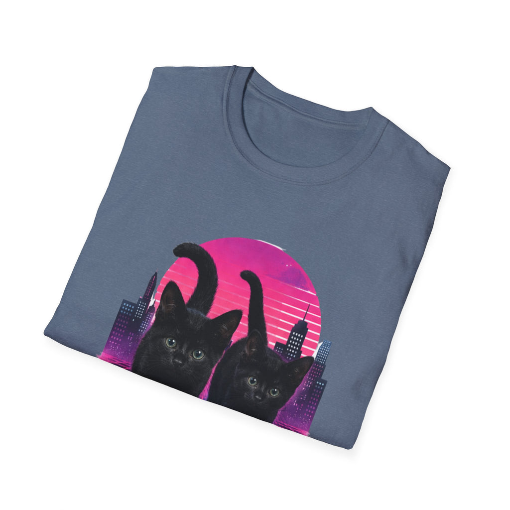 Retro Vaporwave Black Cats T-Shirt | Neon Sunset City