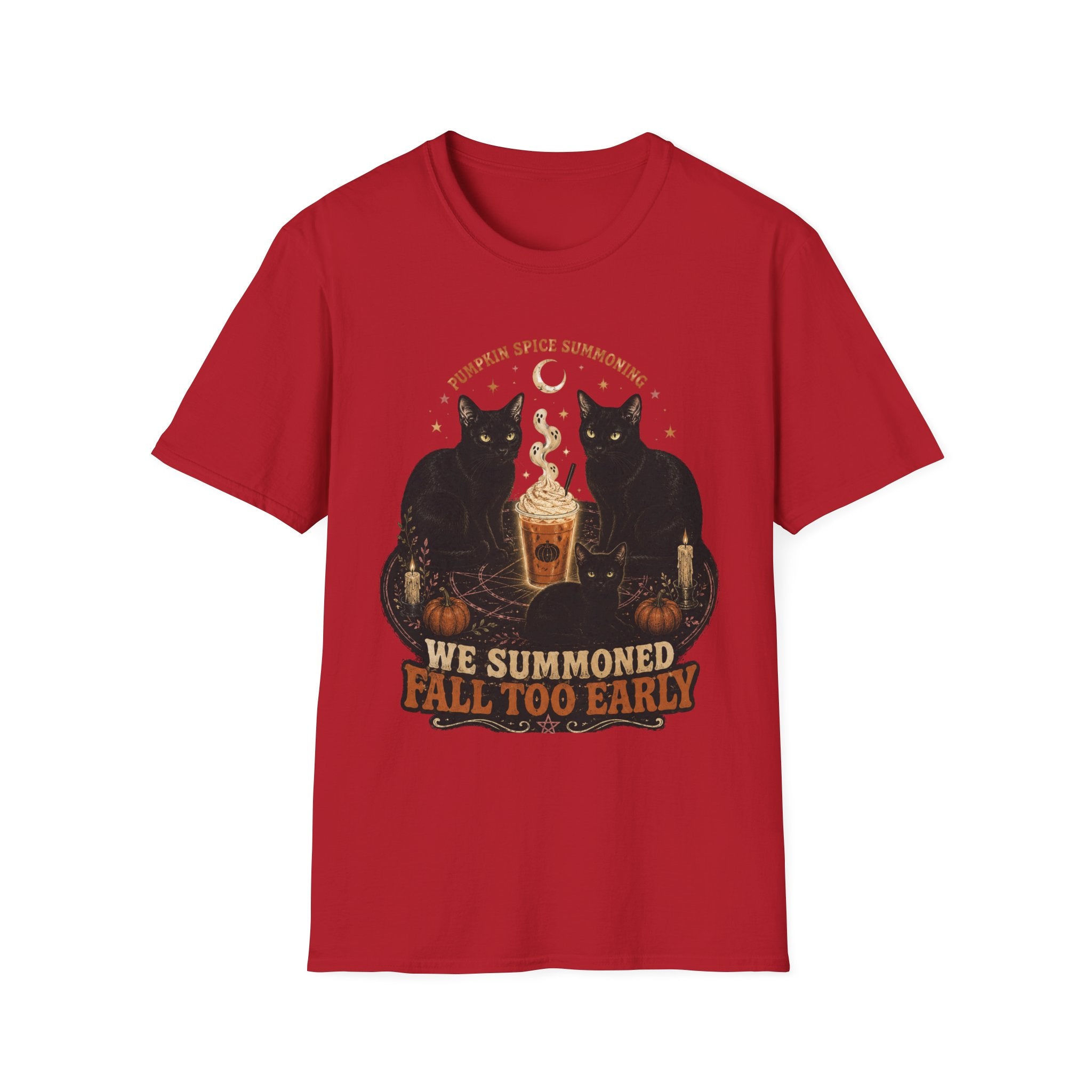 Pumpkin Spice Summoning T-Shirt | Black Cats, Fall Latte Illustration