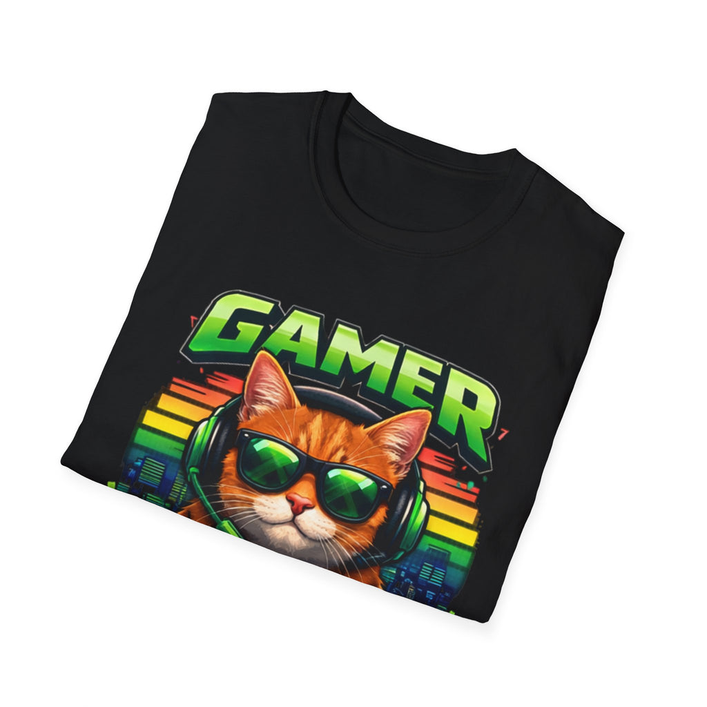 Gamer Cat with Controller T-Shirt | Eat Sleep Game Repeat