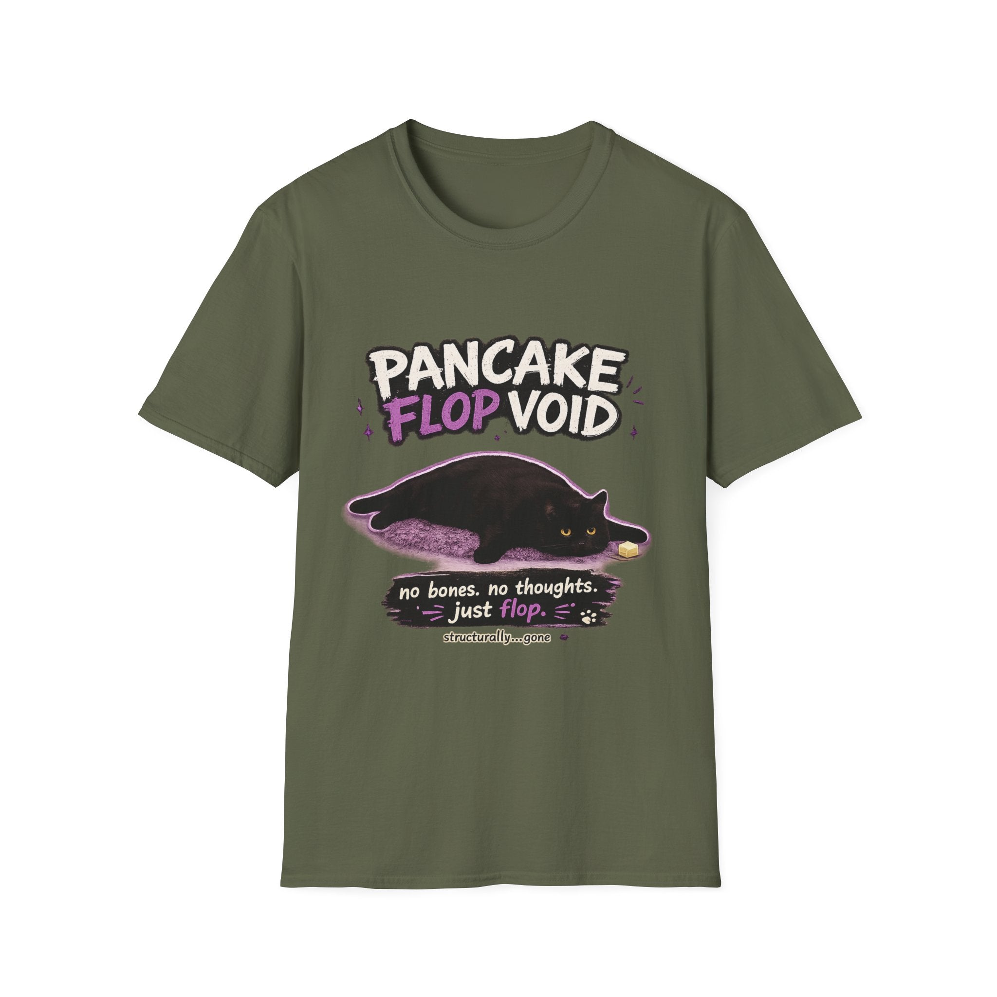 Pancake Flop Void cat graphic T-Shirt | no bones no thoughts just flop