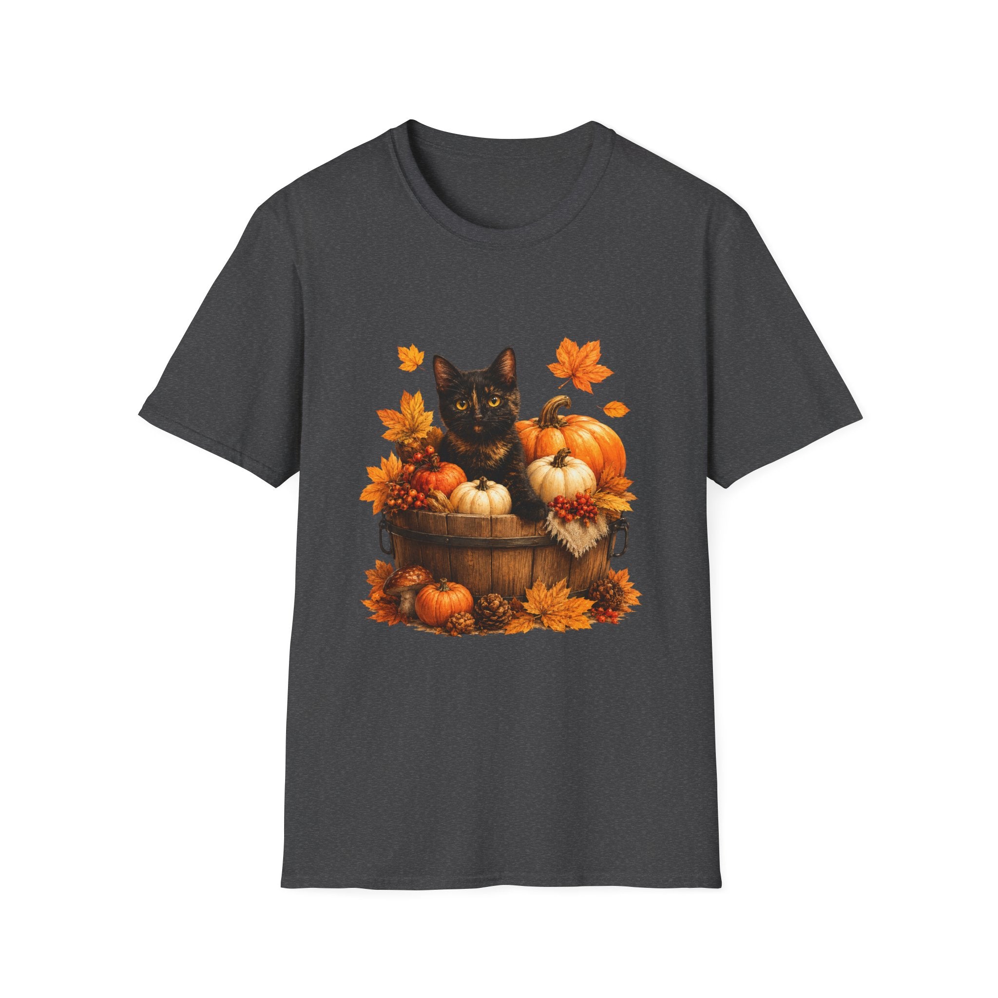 Black Kitten with Pumpkins T-Shirt | Autumn Fall Cat Pumpkin Shirt