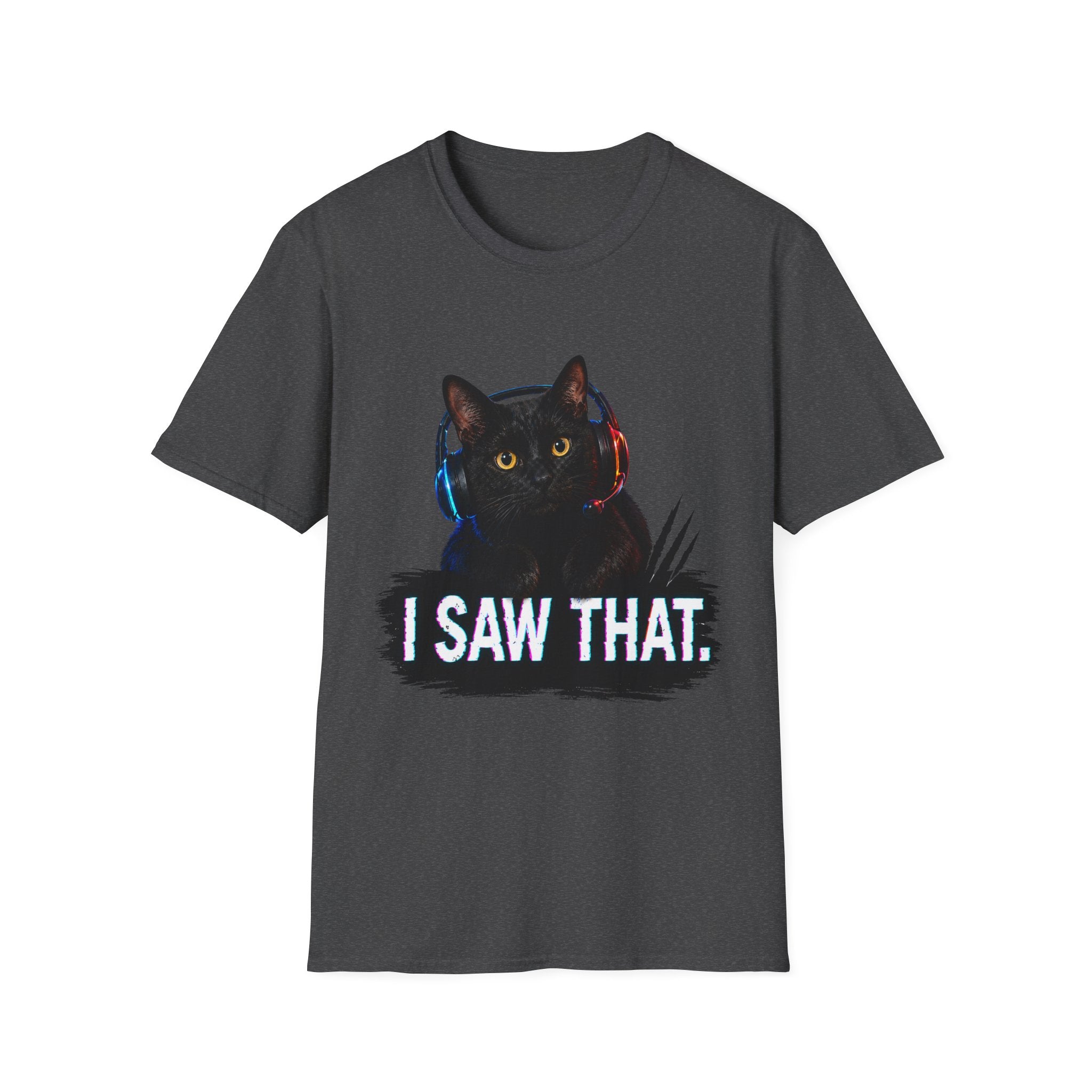 Black Cat with Headphones I Saw That T-Shirt | Funny Cat Tee