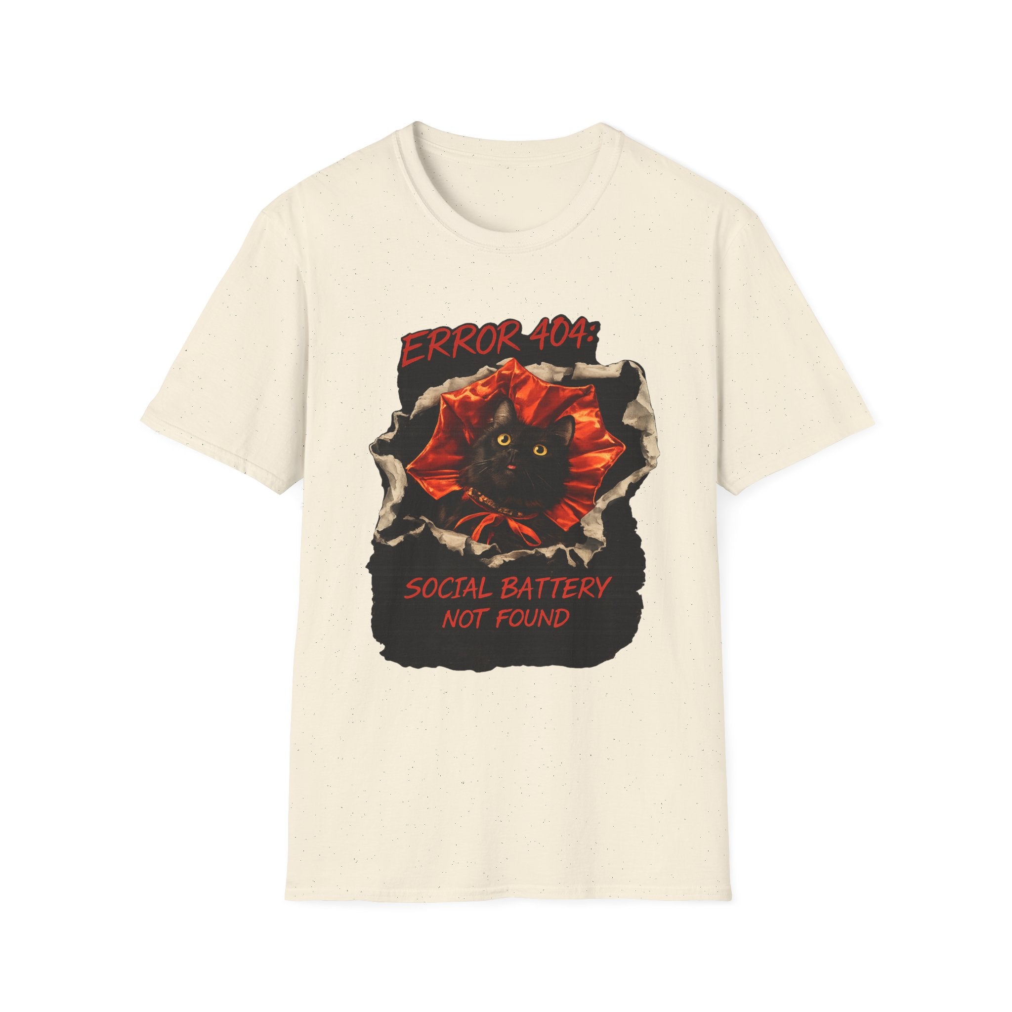 Error 404 Black Cat in Red Flower T-Shirt | Social Battery Not Found
