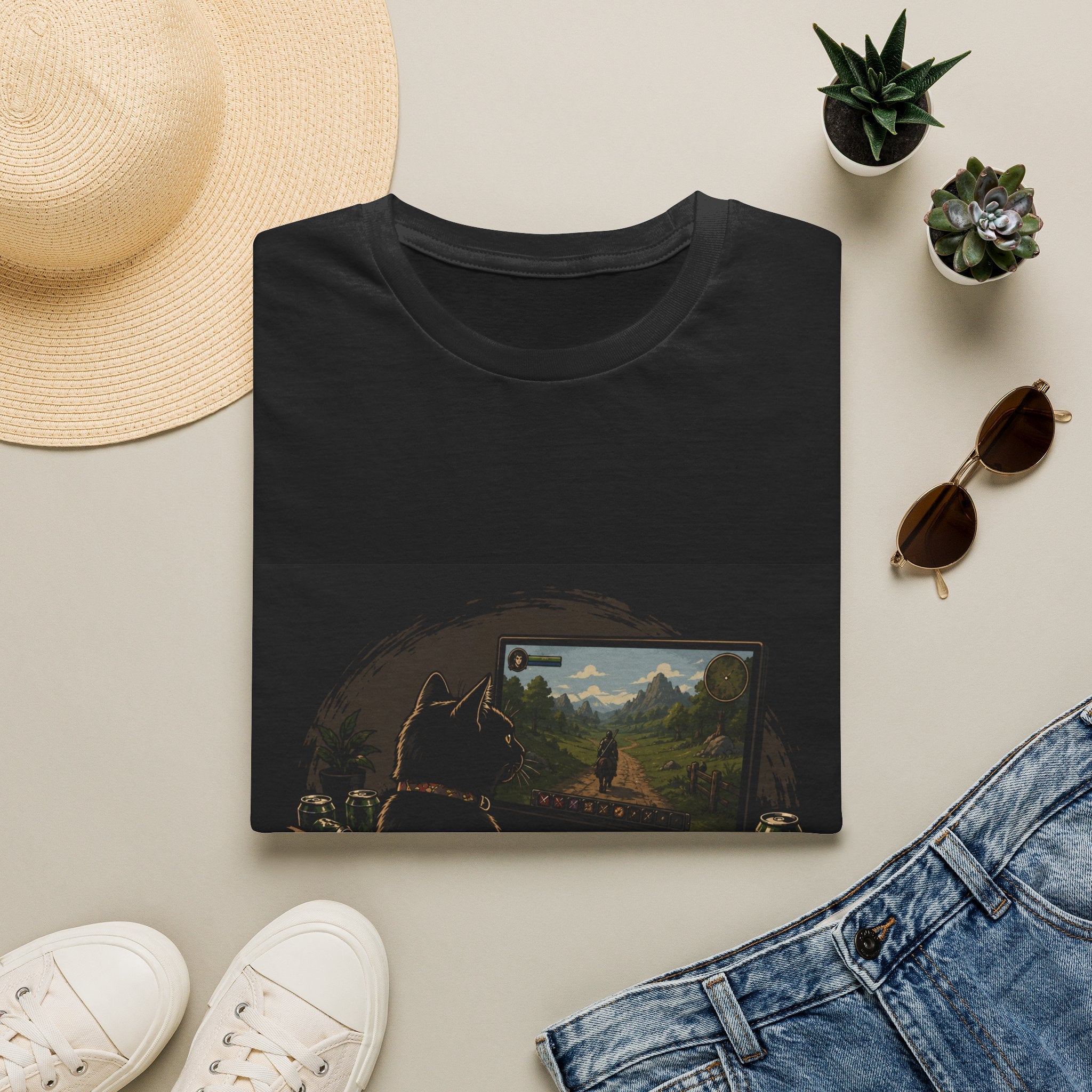 Scenic RPG Game Stream Landscape T-Shirt | Fantasy Gaming Controller Art