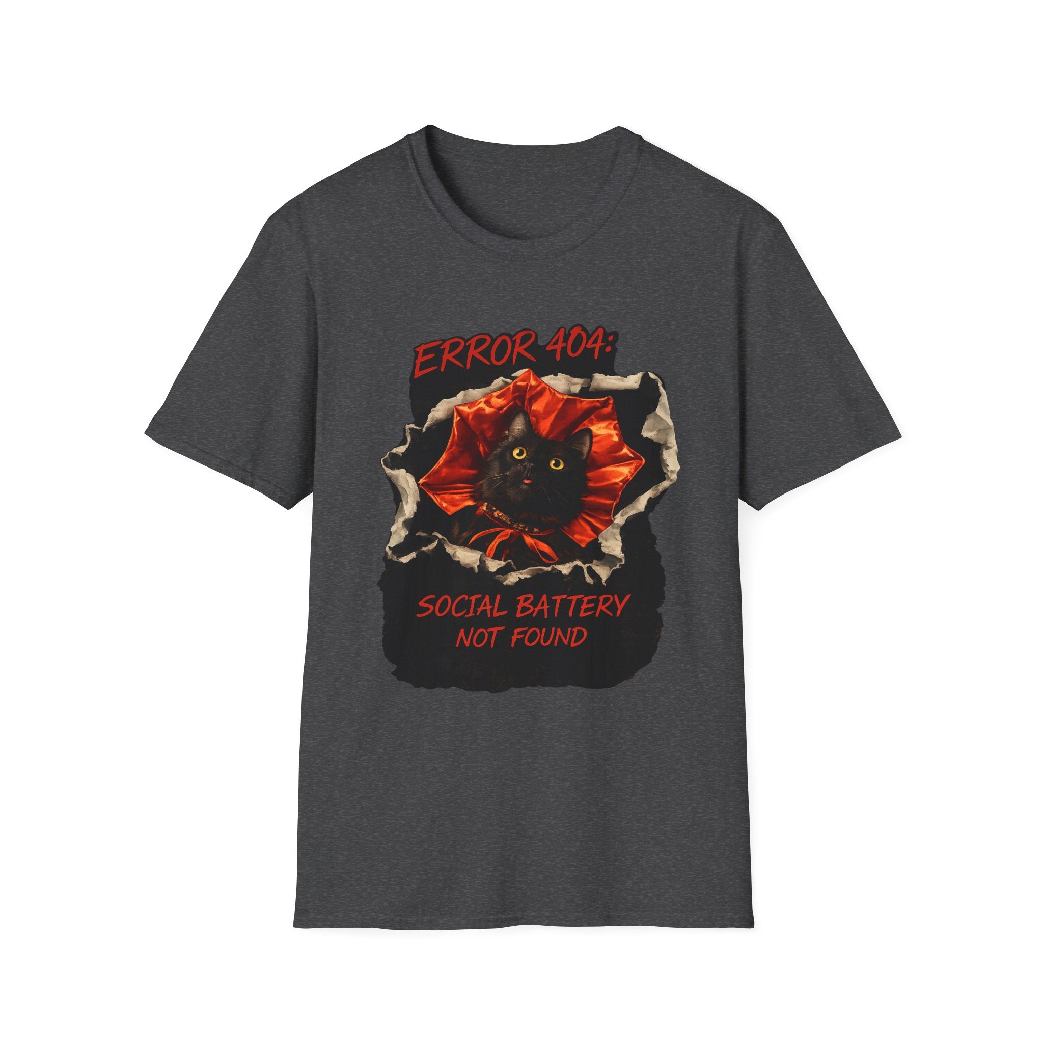 Error 404 Black Cat in Red Flower T-Shirt | Social Battery Not Found