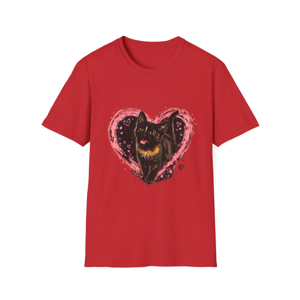 Black Cat in Pink Heart T-Shirt | Cute Cat Portrait Tee