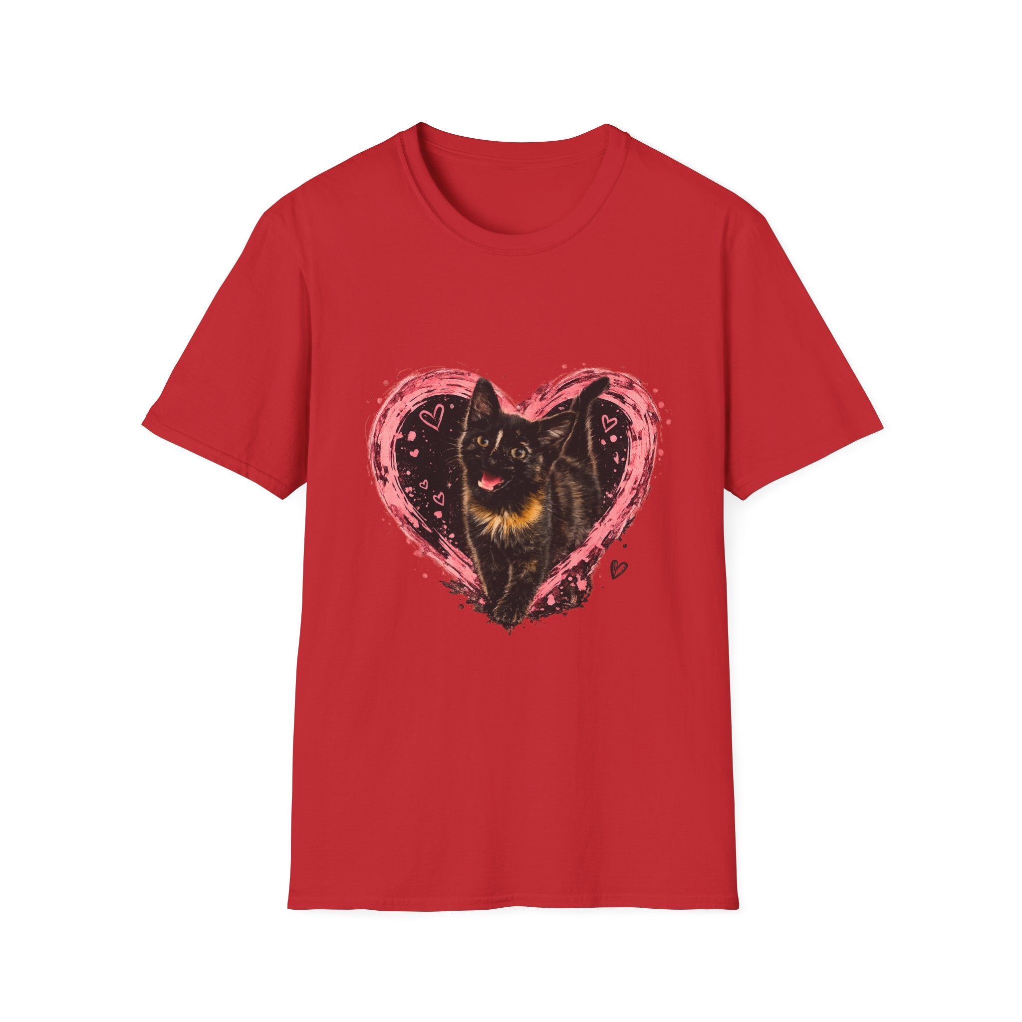 Black Cat in Pink Heart T-Shirt | Cute Cat Portrait Tee