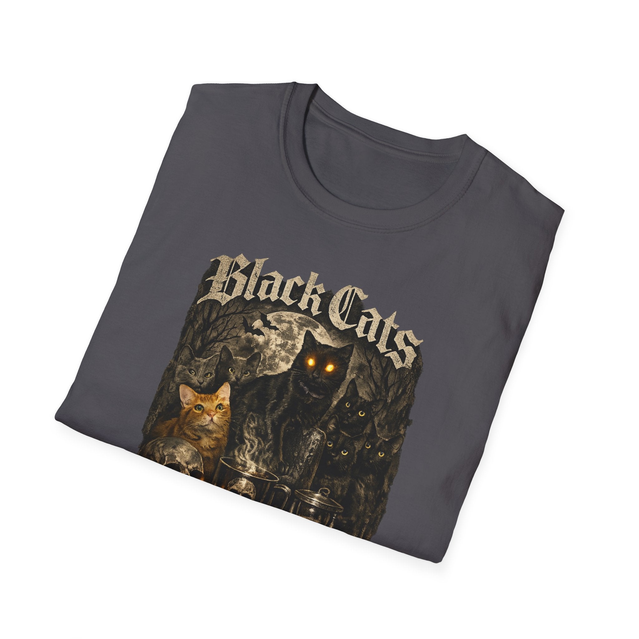 Black Cats & Coffee T-Shirt | Vintage Gothic Cat Illustration, Coffee Lover