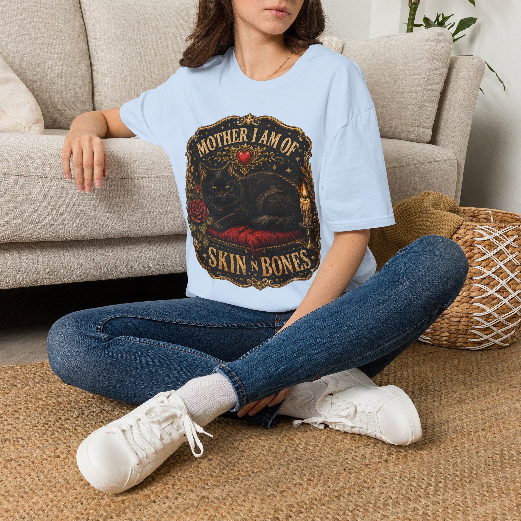 Mother I Am Of... Cat Skull Gothic T-Shirt | Black Cat, Rose, Candle