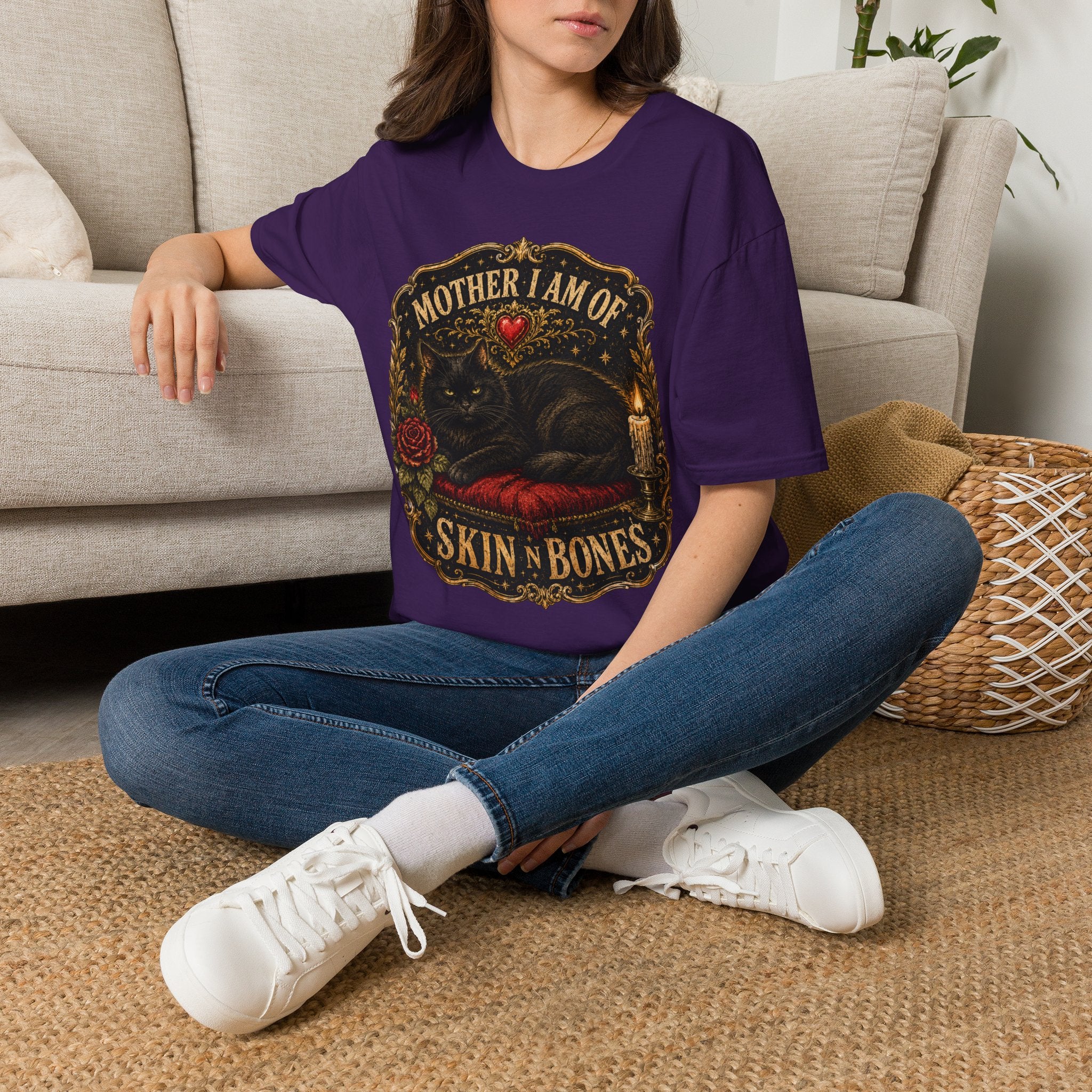 Mother I Am Of... Cat Skull Gothic T-Shirt | Black Cat, Rose, Candle