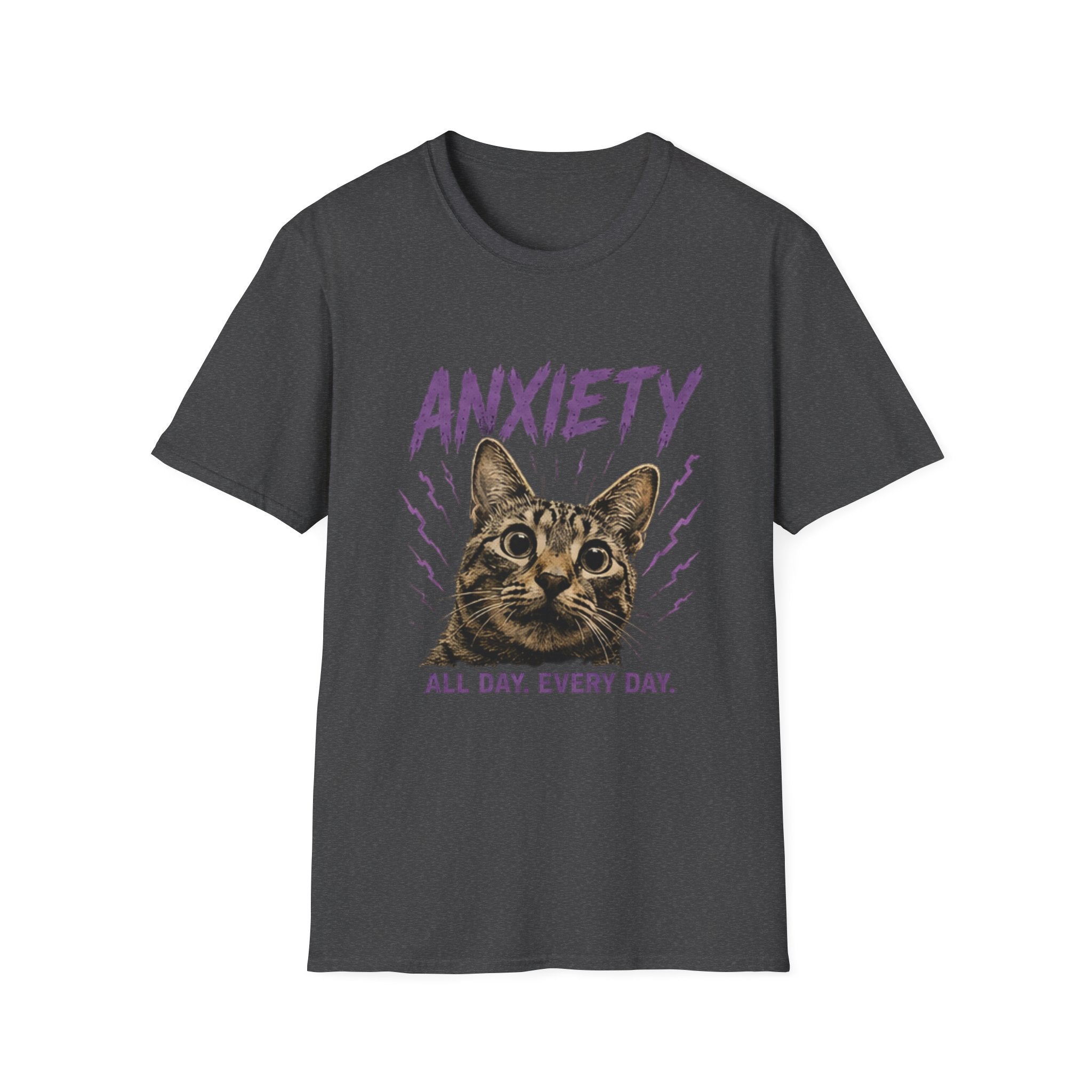 Anxiety Cat All Day Every Day T-Shirt | Cat Face Graphic Tee