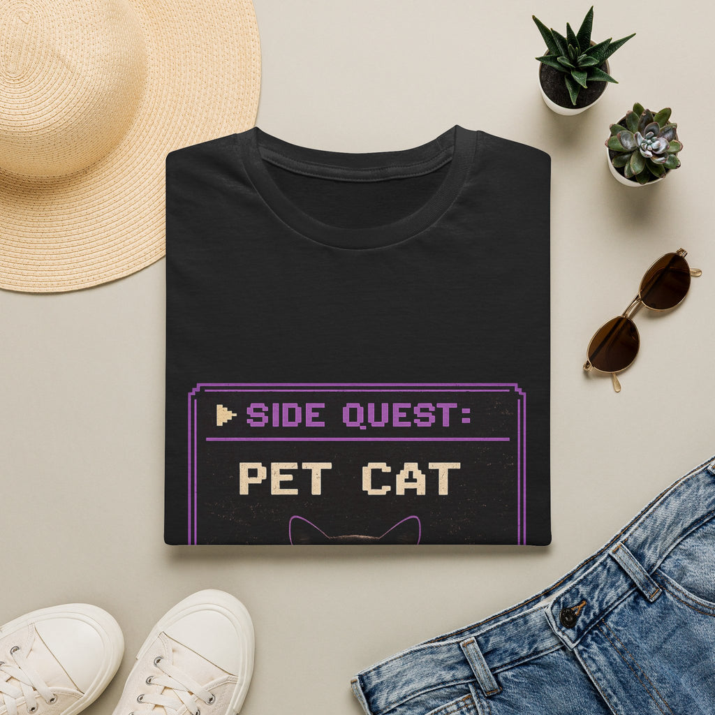Side Quest Pet Cat T-Shirt | Pixel Gaming Cat Design