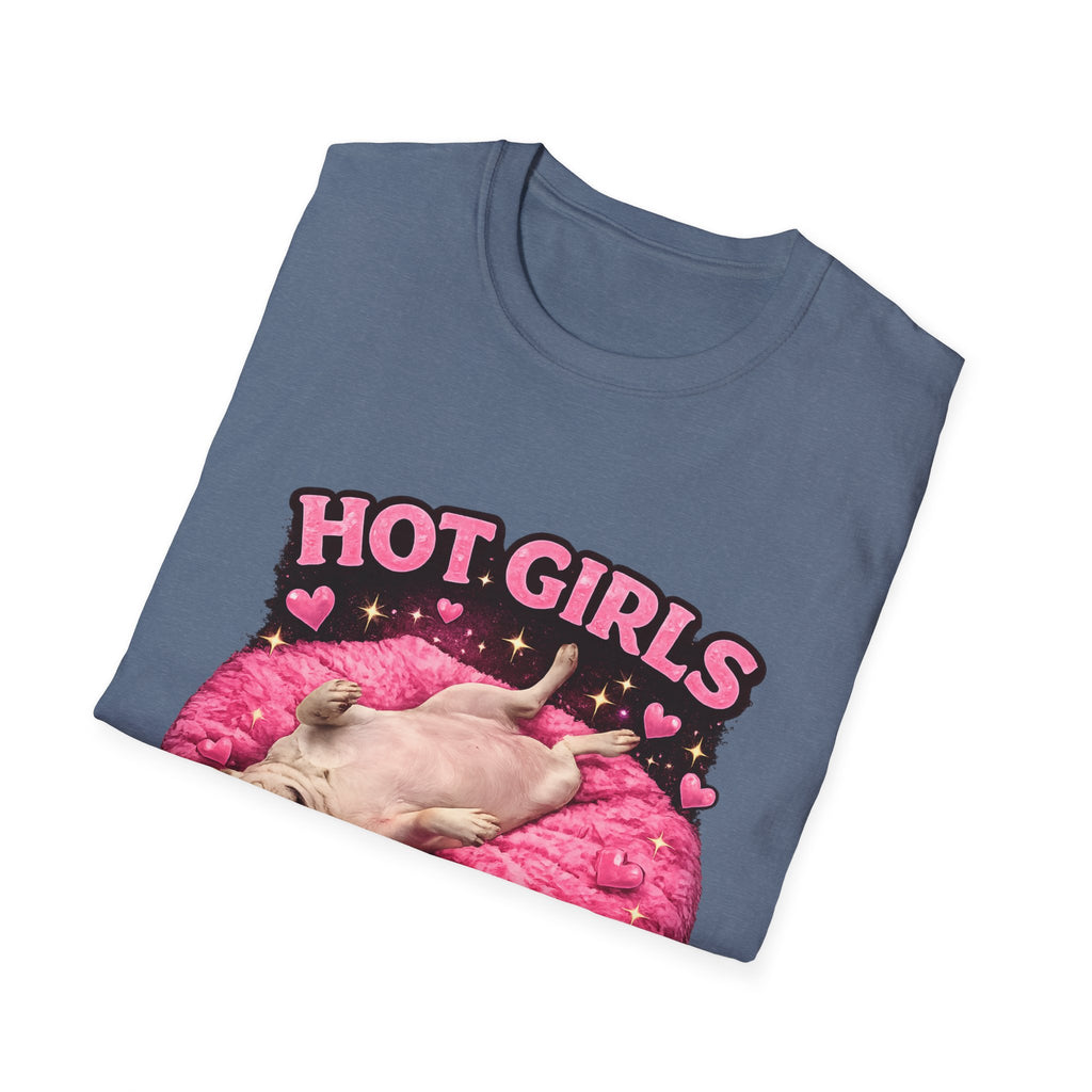 Hot Girls Sleep Like This T-Shirt | Cute Pug on Pink Donut Pillow