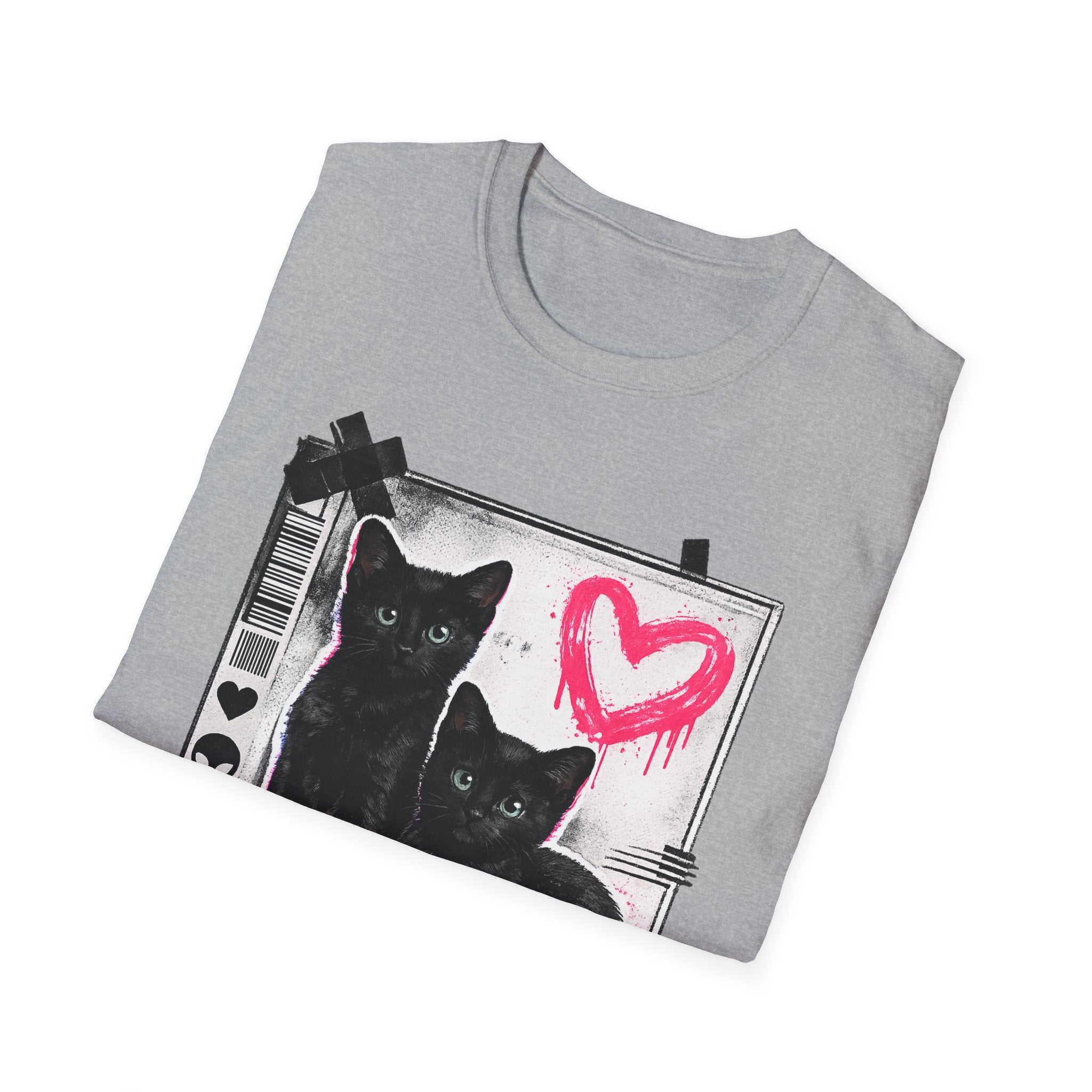Black Kittens with Pink Heart T-Shirt | Grunge Cat Graphic, Cute Goth
