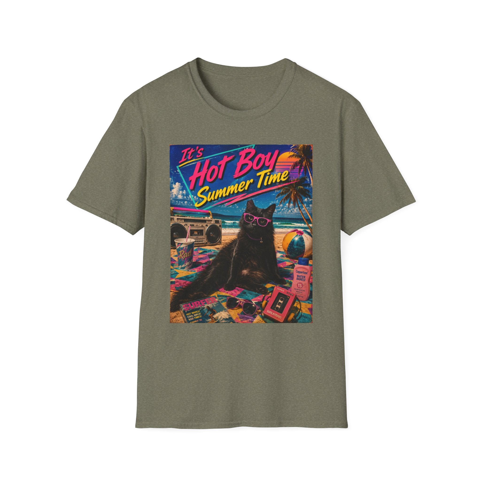 Hot Boy Summer Time cat graphic T-Shirt | retro beach vaporwave