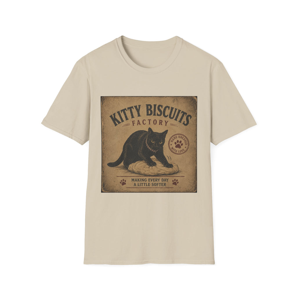 Kitty Biscuits Factory T-Shirt | Vintage Black Cat Illustration